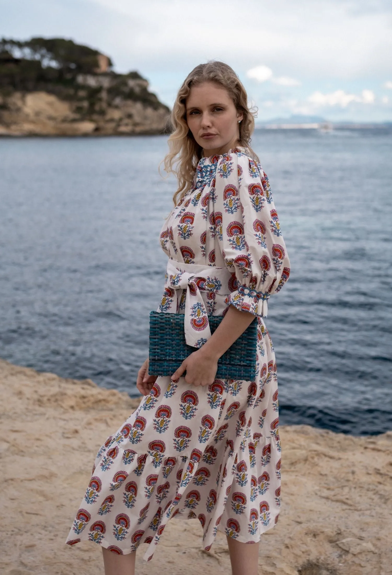 Ada Lovelace Dress Rainbow Marigold with Delft Blue Hand Smocking sold by Smock London product image thumbnail 4