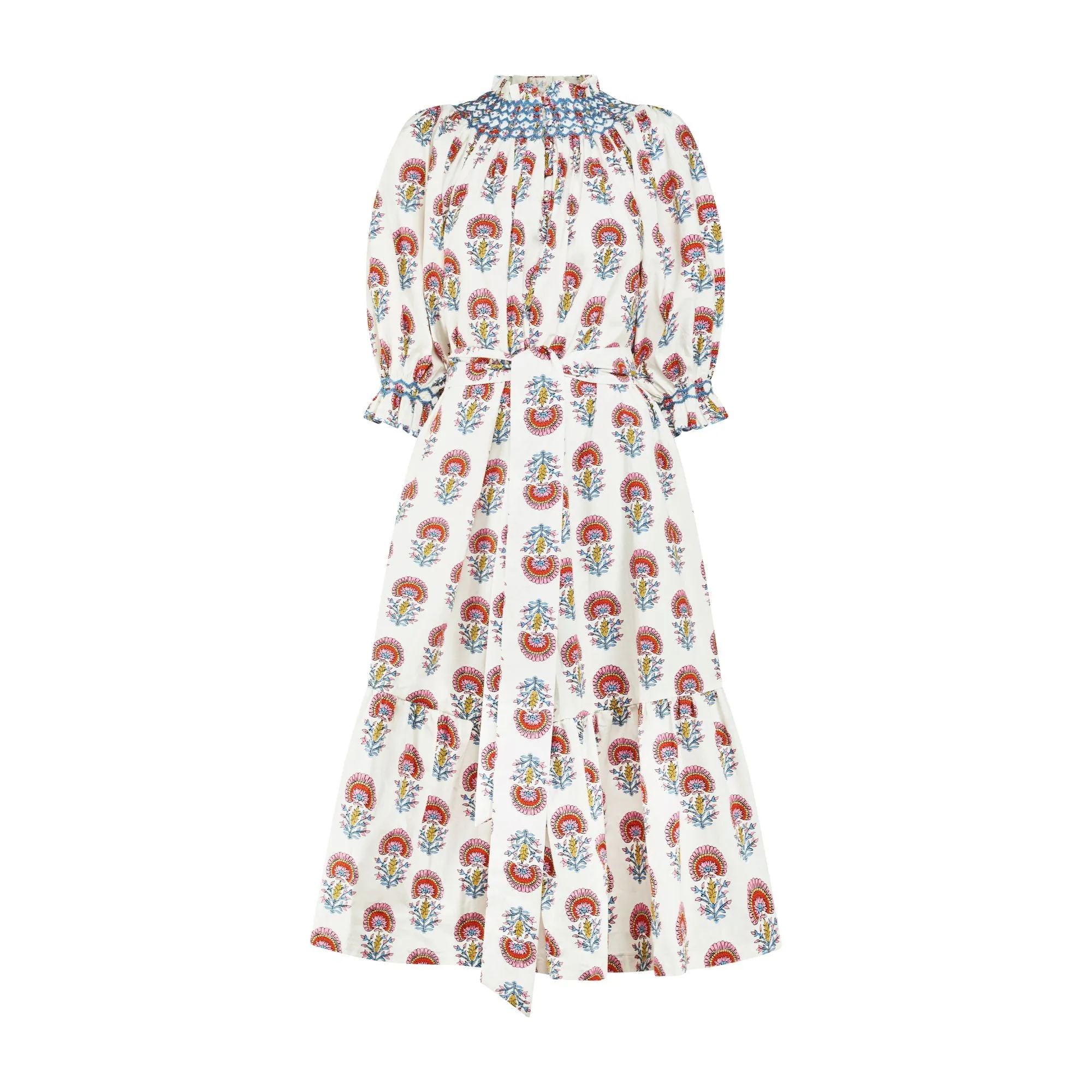Ada Lovelace Dress Rainbow Marigold with Delft Blue Hand Smocking sold by Smock London product image thumbnail 2