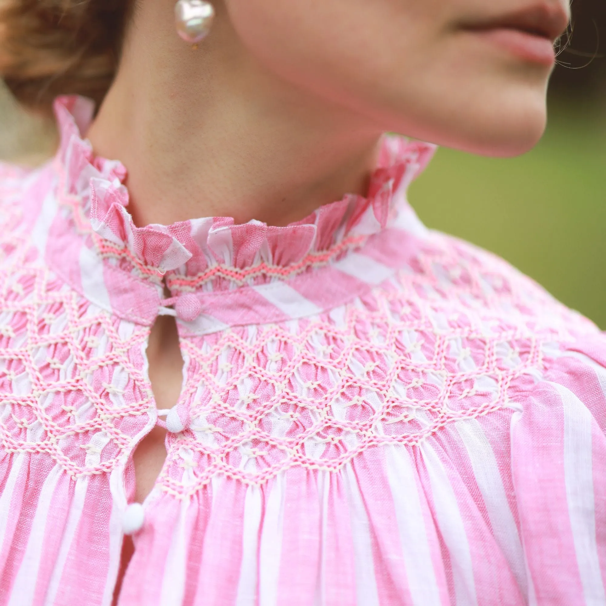 Colette Dress Raspberry Ripple Stripe with Sugar Babes Hand Smocking sold by Smock London product image thumbnail 2