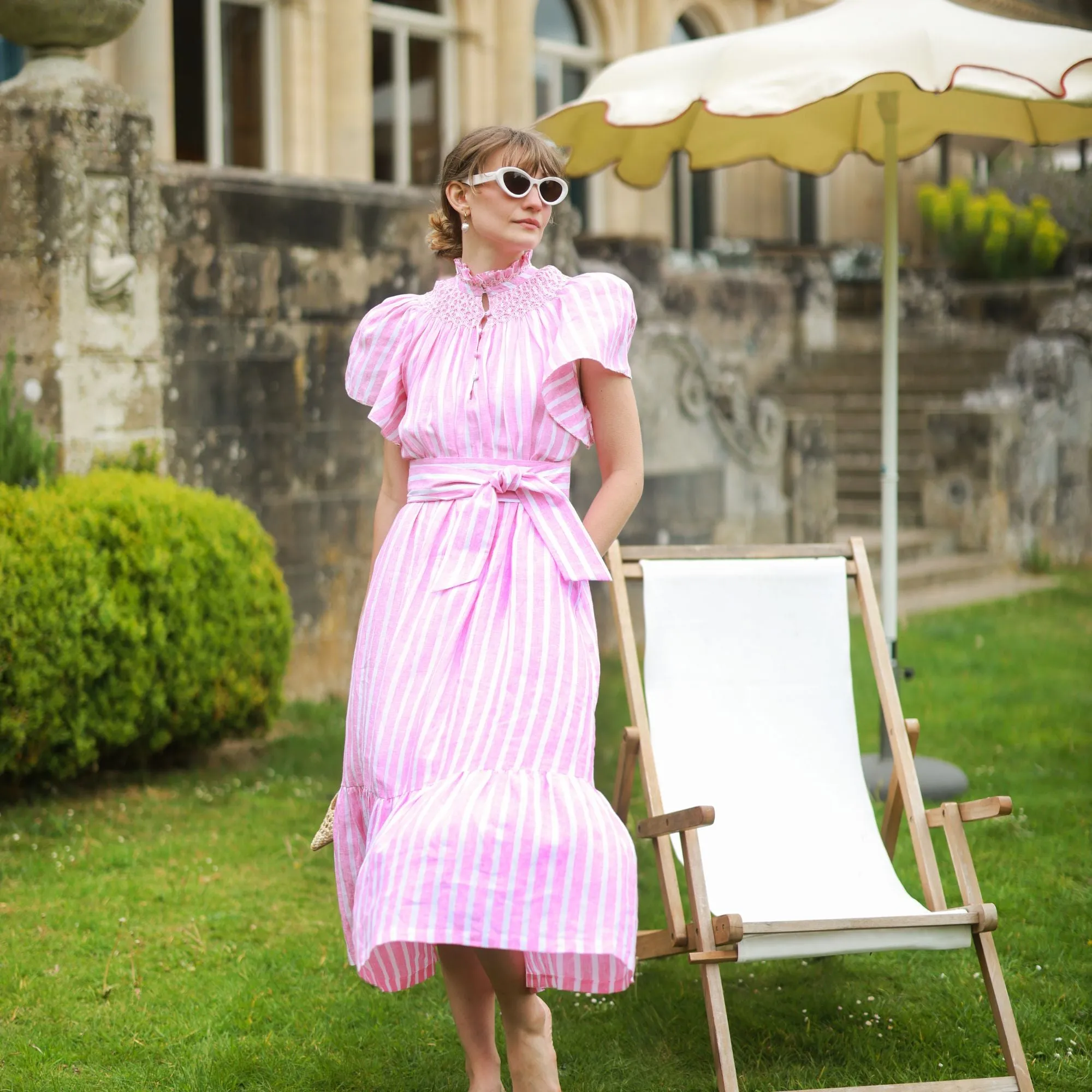 Colette Dress Raspberry Ripple Stripe with Sugar Babes Hand Smocking sold by Smock London