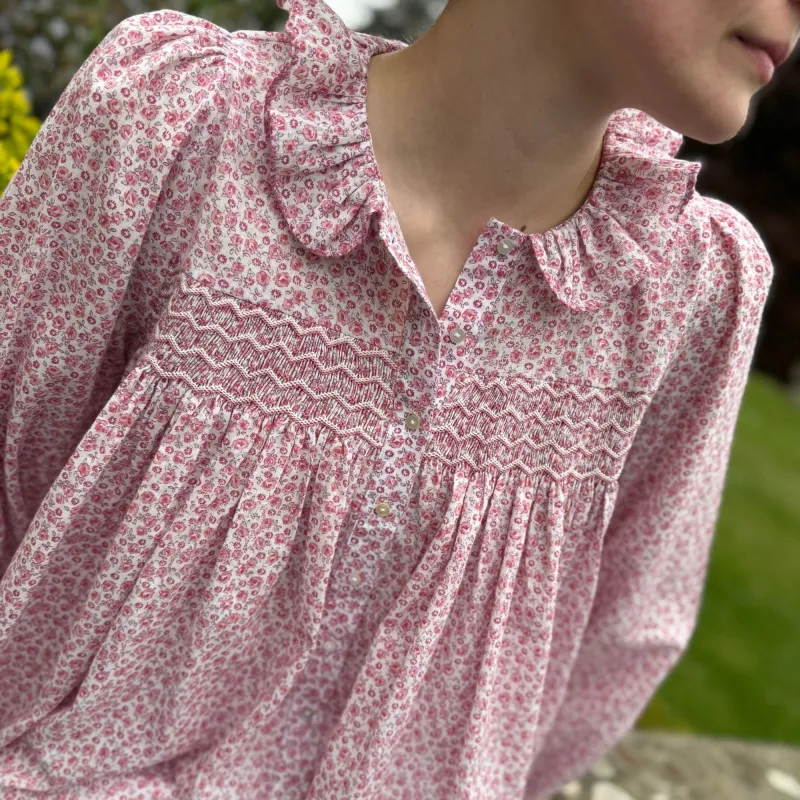 Betsy Fry Blouse Rambling Rose Muslin with English Miss Hand Smocking Edition 20 sold by Smock London