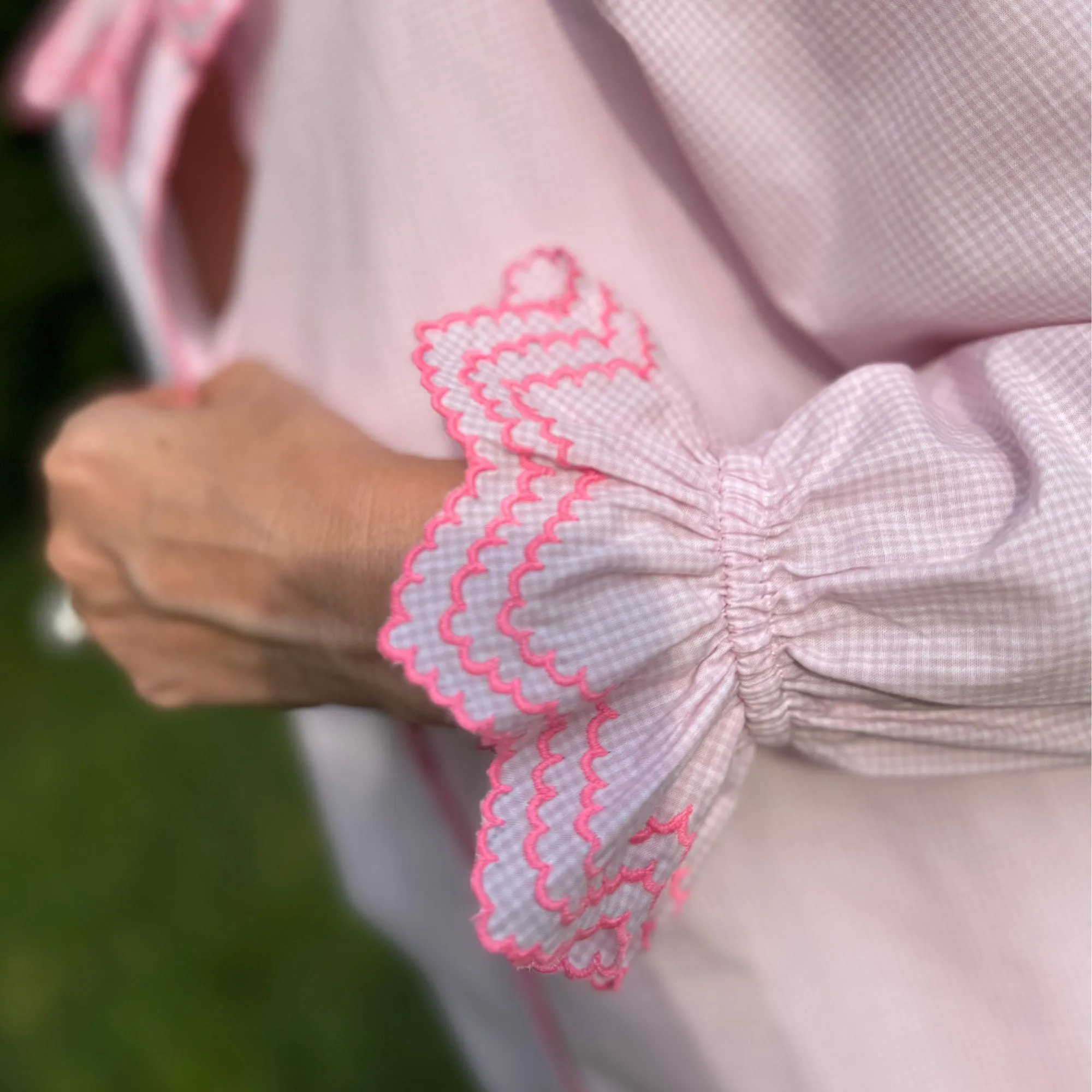 Large Bronte Blouse It’s a Girl Check with Barbilicious Embroidery sold by Smock London product image thumbnail 5