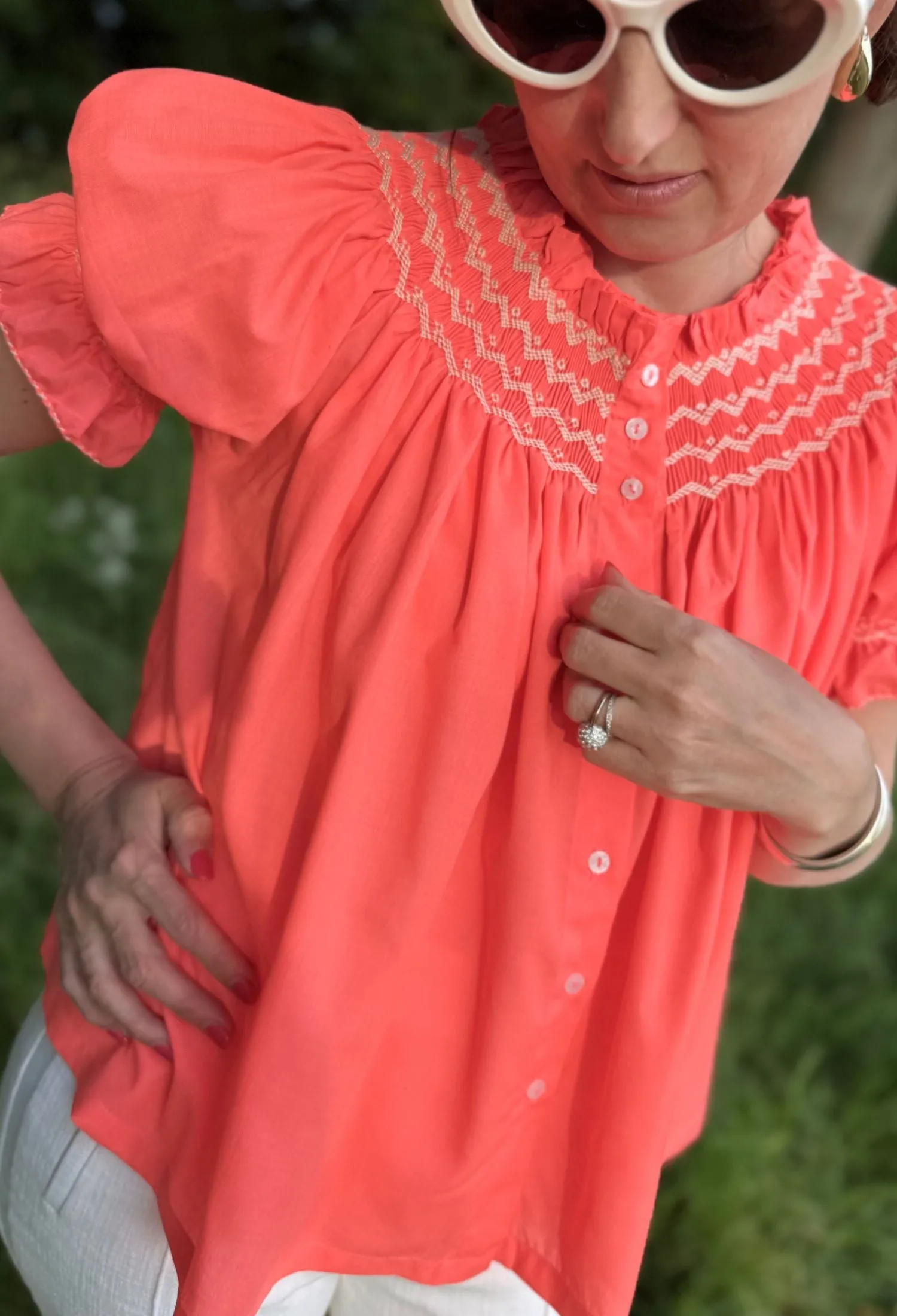 Cleopatra Blouse Sour Watermelon with Double Cream Hand Smocking Edition 27 sold by Smock London product image thumbnail 4