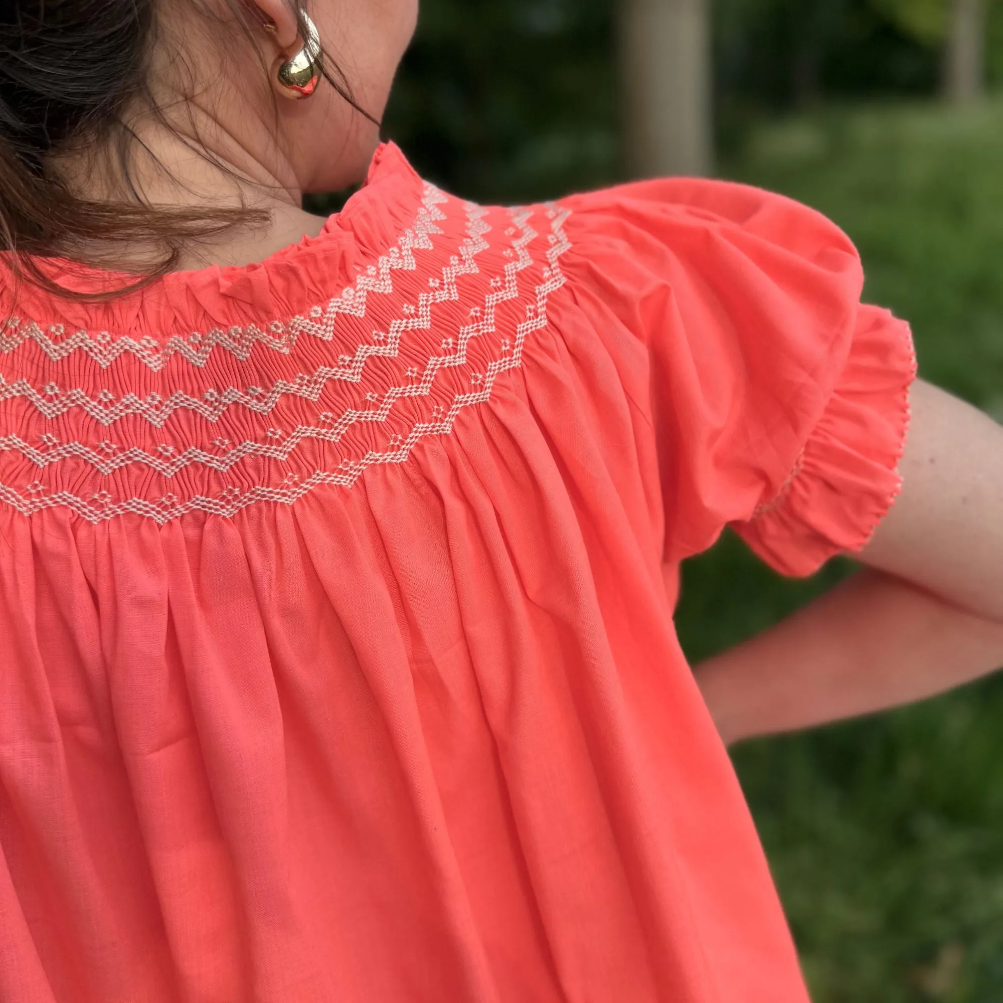 Cleopatra Blouse Sour Watermelon with Double Cream Hand Smocking Edition 27 sold by Smock London product image thumbnail 2