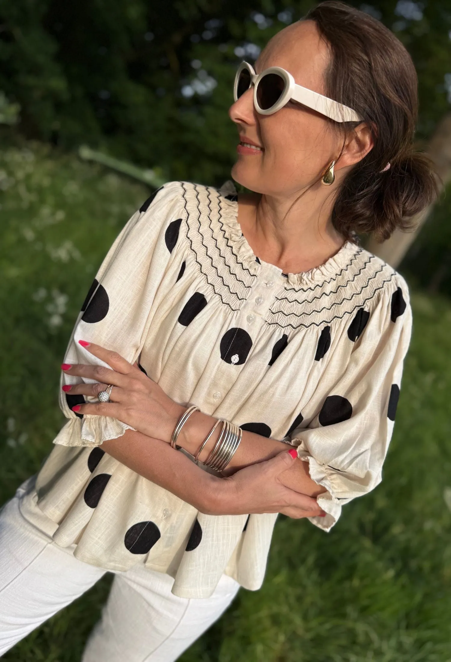 Cleopatra Blouse Giant Dot Spot with Vanilla Hand Smocking Edition 28 sold by Smock London product image thumbnail 3