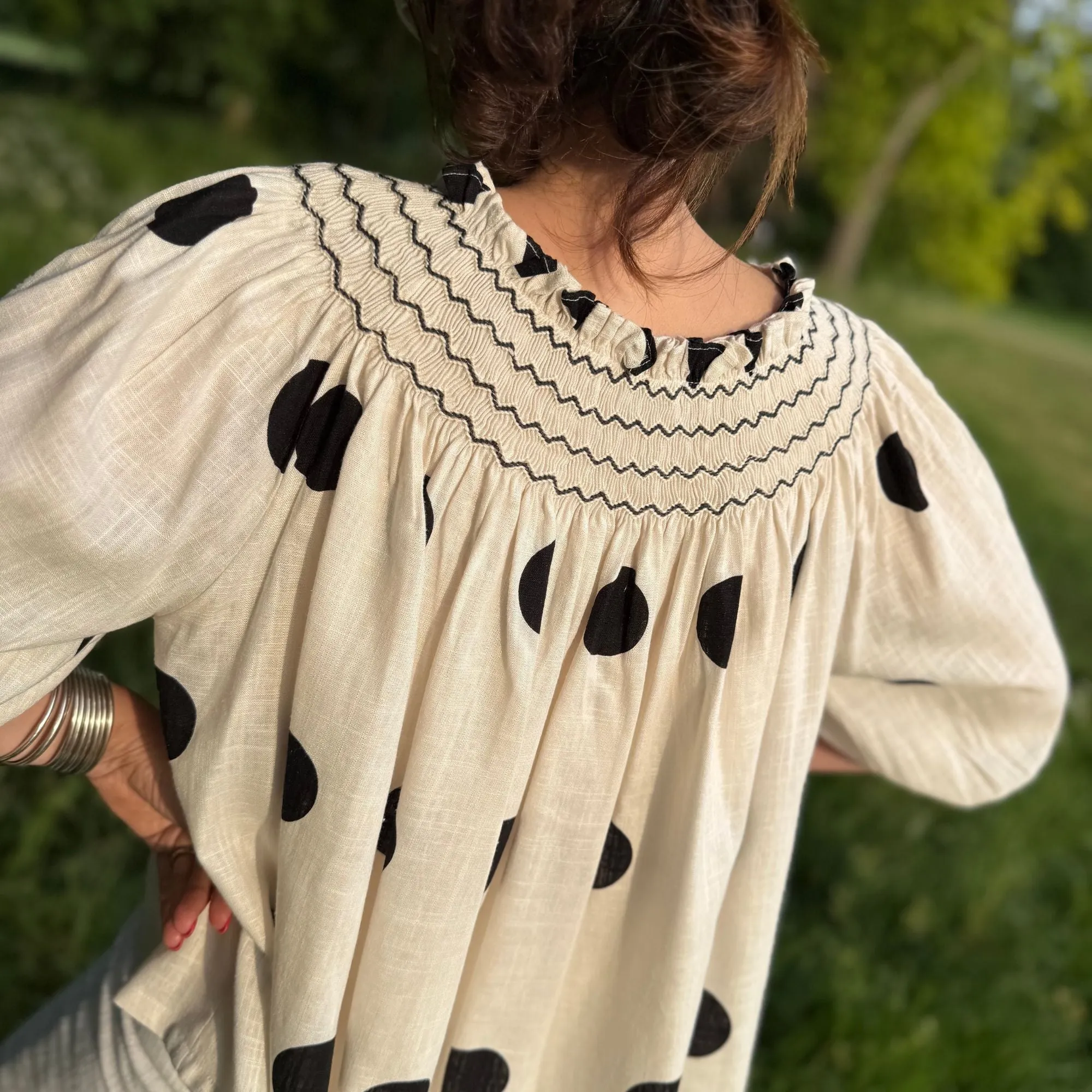 Cleopatra Blouse Giant Dot Spot with Vanilla Hand Smocking Edition 28 sold by Smock London product image thumbnail 2