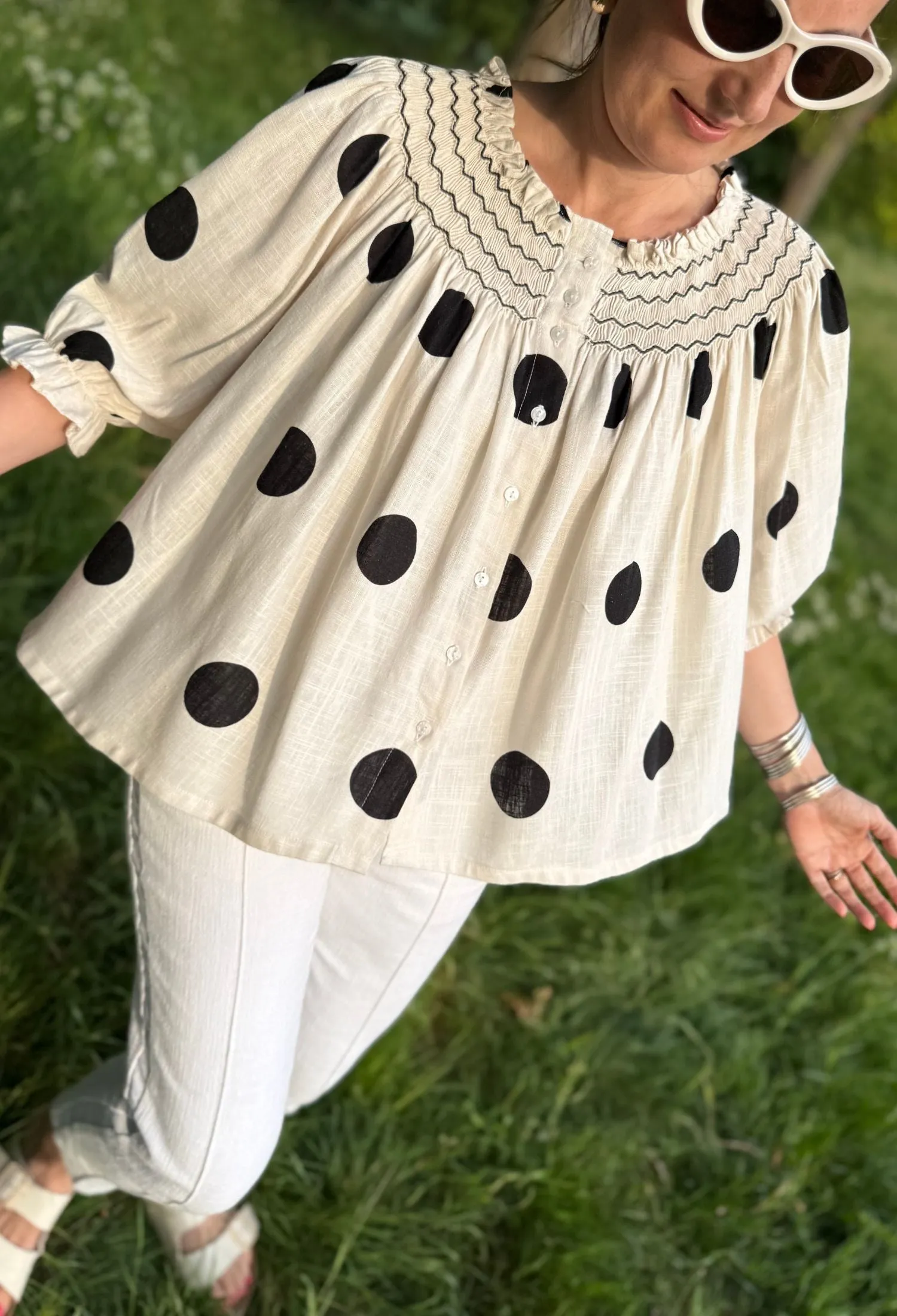 Cleopatra Blouse Giant Dot Spot with Vanilla Hand Smocking Edition 28 sold by Smock London product image thumbnail 5