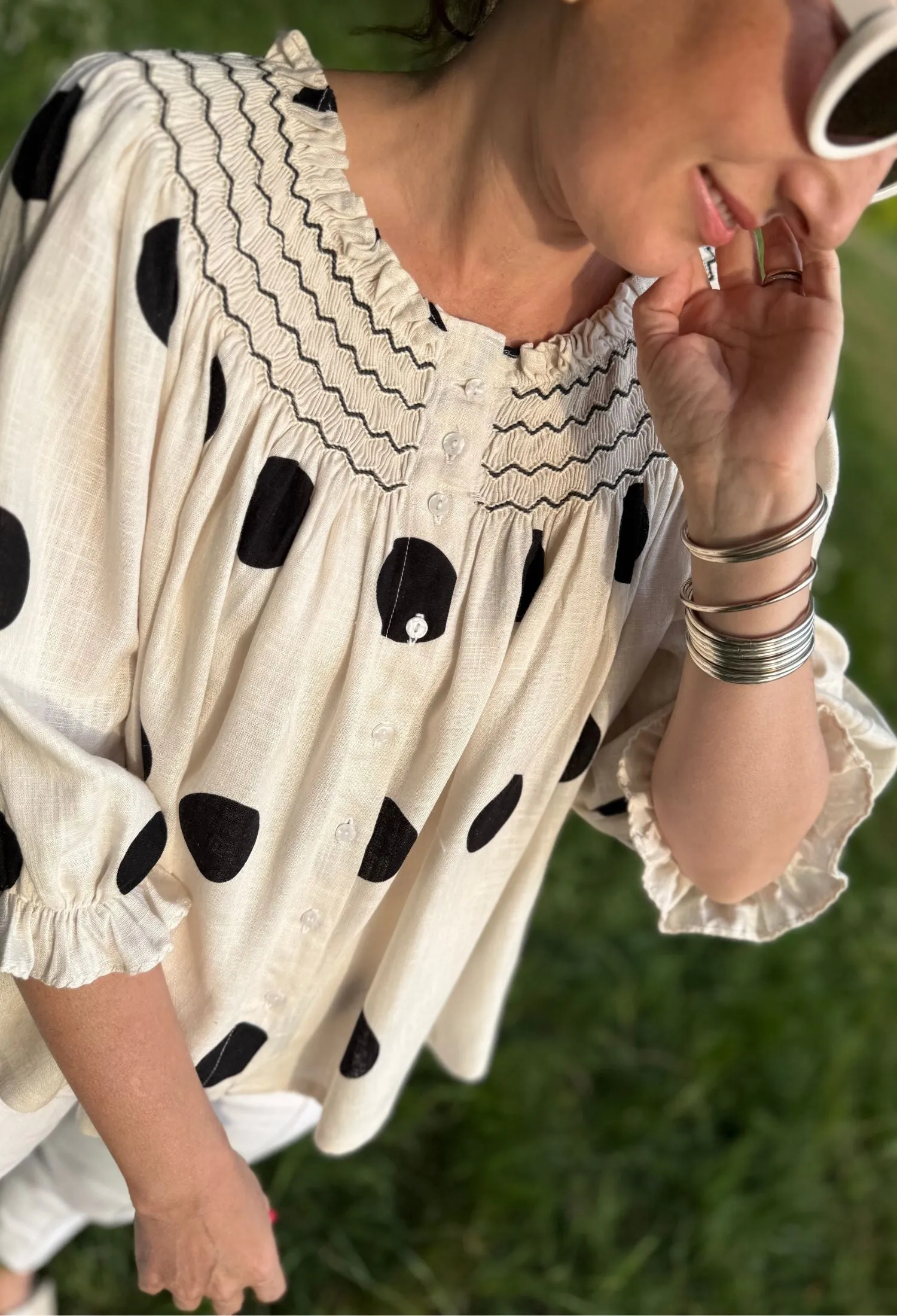 Cleopatra Blouse Giant Dot Spot with Vanilla Hand Smocking Edition 28 sold by Smock London product image thumbnail 4