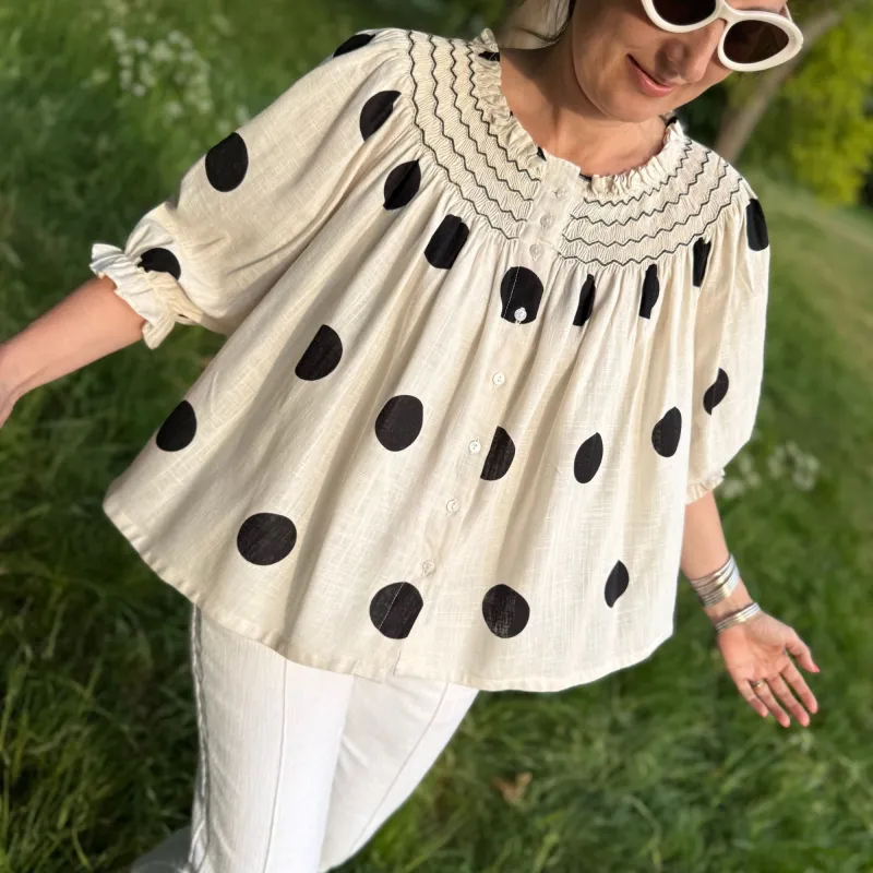 Cleopatra Blouse Giant Dot Spot with Vanilla Hand Smocking Edition 28 sold by Smock London