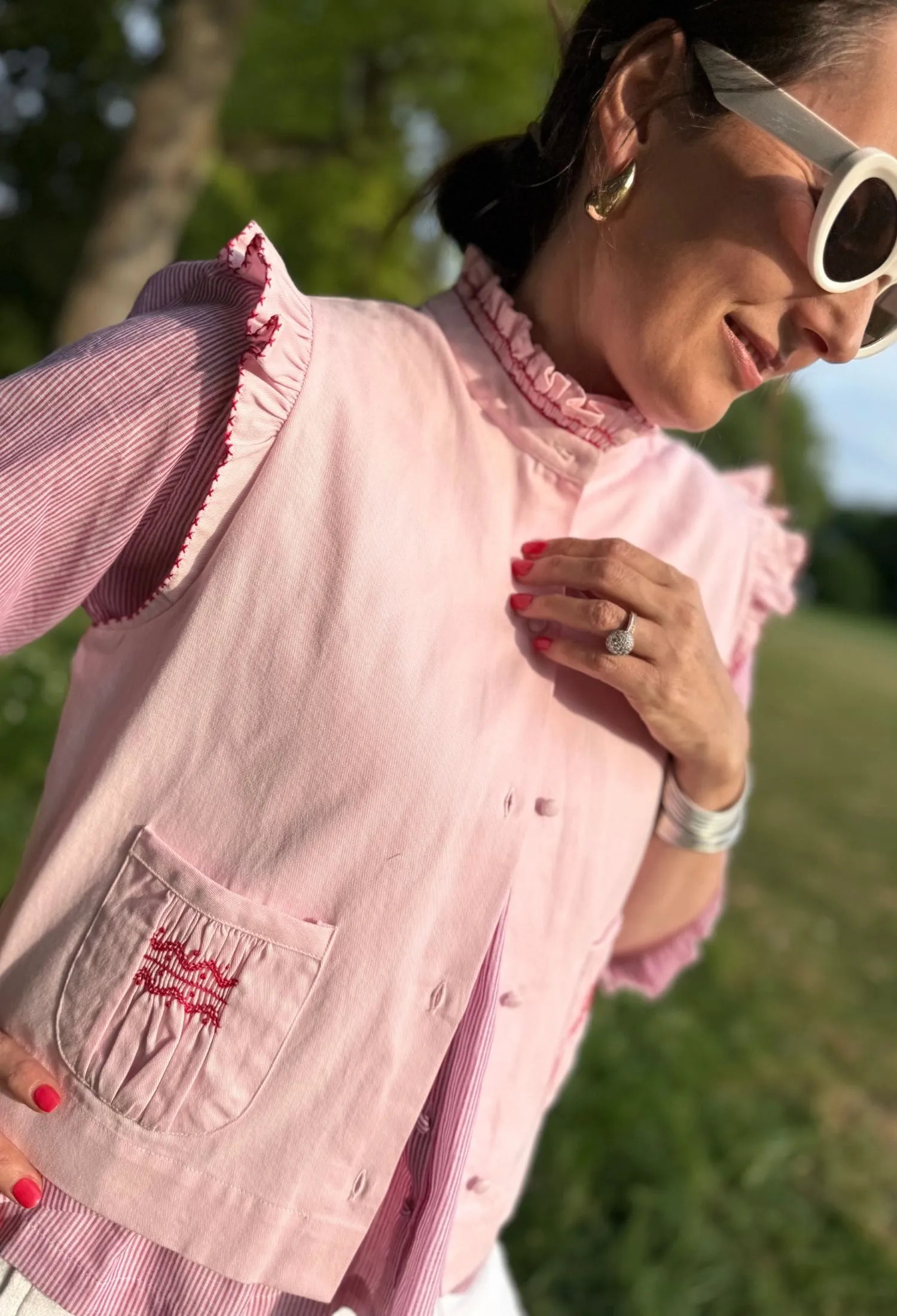 C J Walker Waistcoat Apple Blossom with Carnation Hand Smocking Edition 2 sold by Smock London product image thumbnail 5