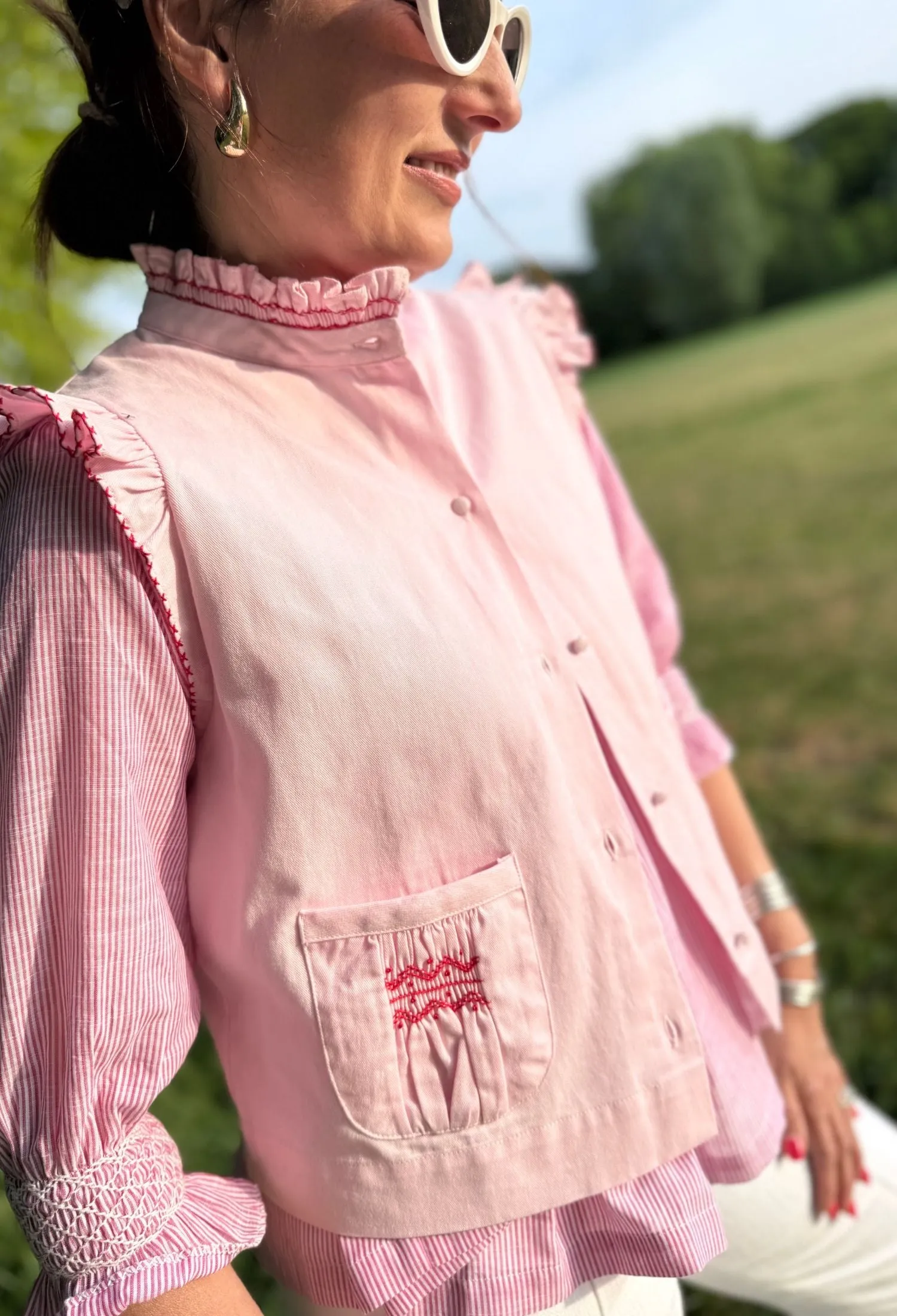 C J Walker Waistcoat Apple Blossom with Carnation Hand Smocking Edition 2 sold by Smock London product image thumbnail 3