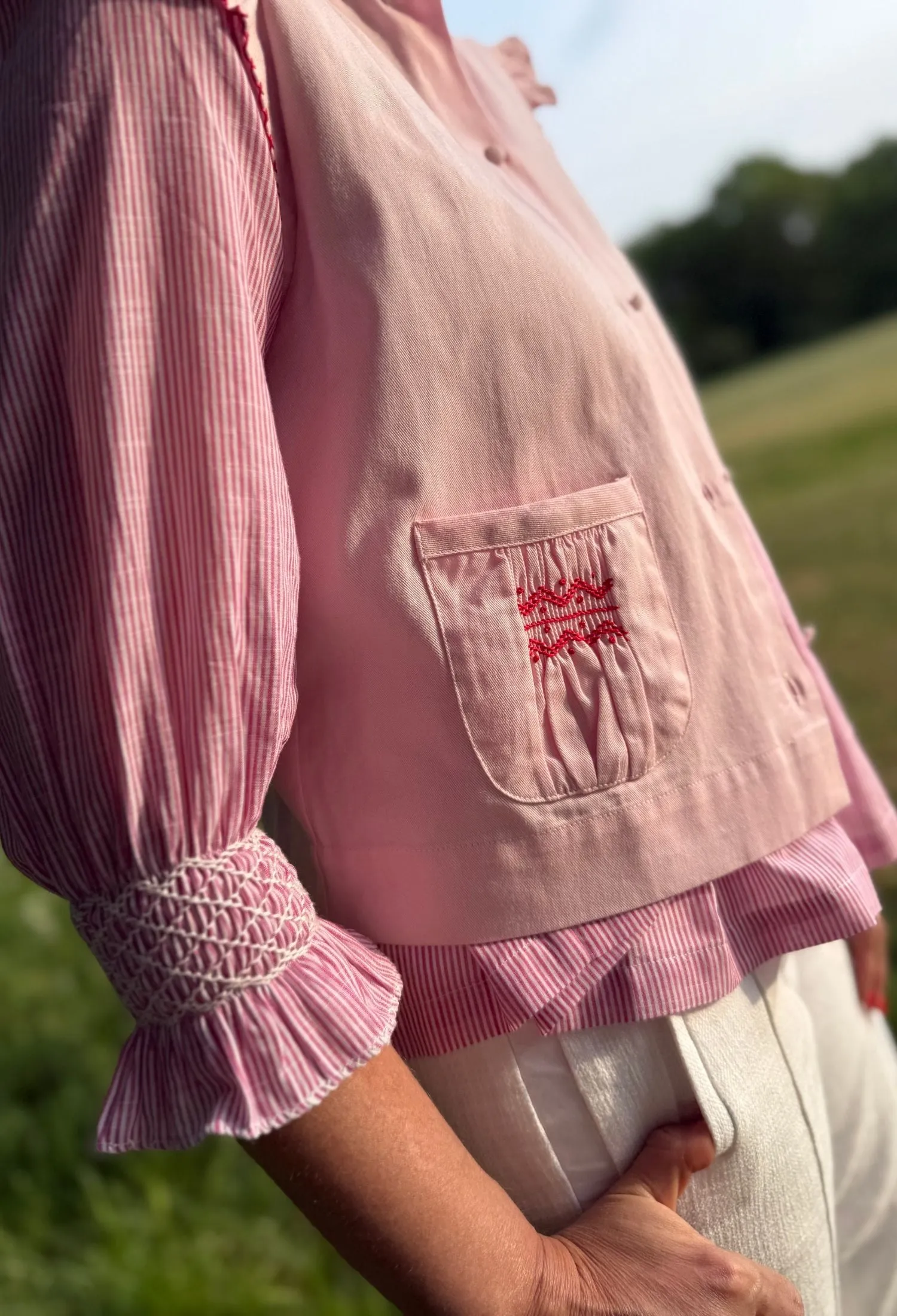 C J Walker Waistcoat Apple Blossom with Carnation Hand Smocking Edition 2 sold by Smock London product image thumbnail 4