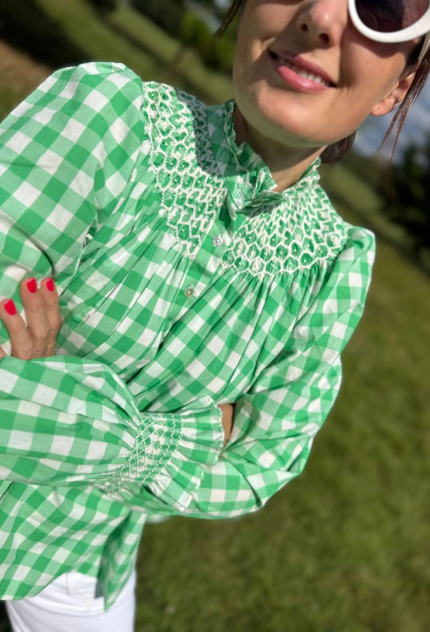 Scholl Blouse Green Apple Gingham with Sorbet Hand Smocking Edition 43 sold by Smock London product image thumbnail 5