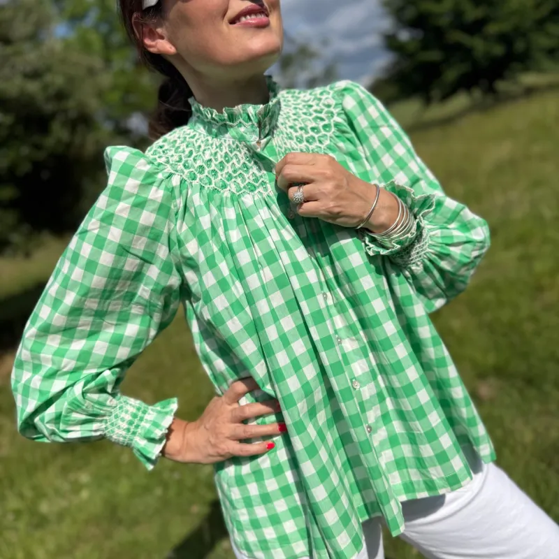 Scholl Blouse Green Apple Gingham with Sorbet Hand Smocking Edition 43 sold by Smock London