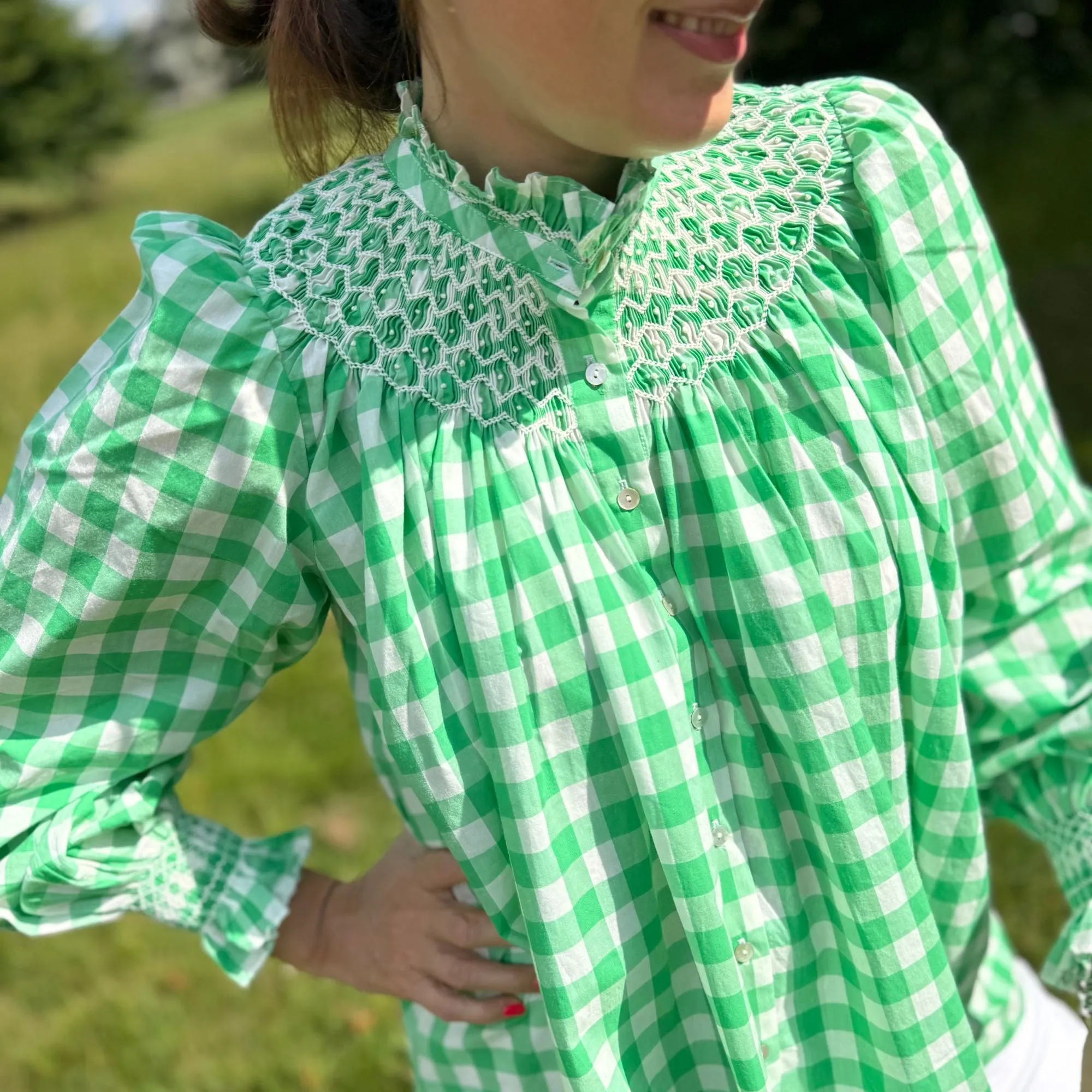 Scholl Blouse Green Apple Gingham with Sorbet Hand Smocking Edition 43 sold by Smock London product image thumbnail 3