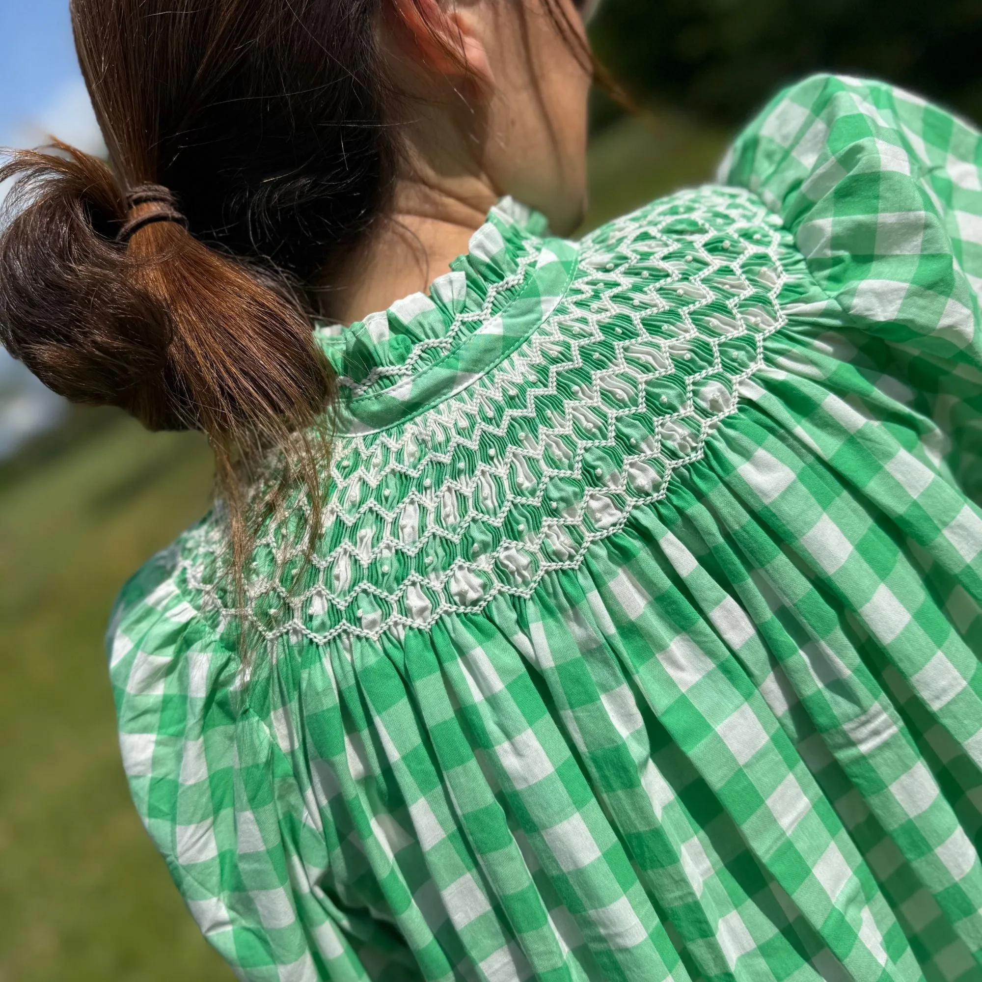 Scholl Blouse Green Apple Gingham with Sorbet Hand Smocking Edition 43 sold by Smock London product image thumbnail 2