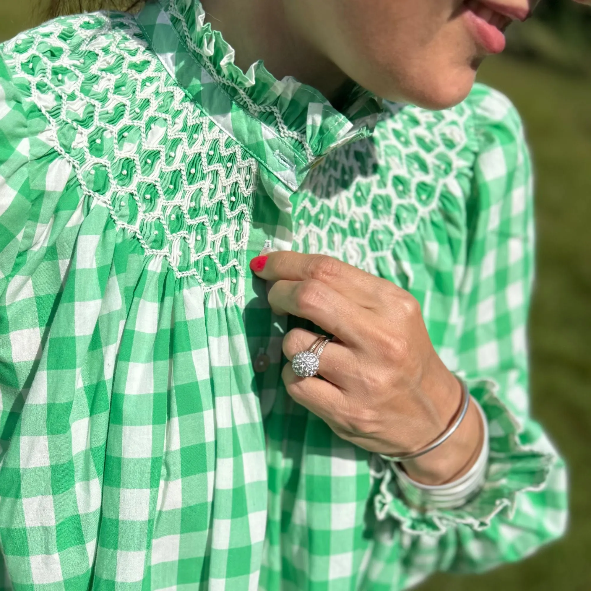 Scholl Blouse Green Apple Gingham with Sorbet Hand Smocking Edition 43 sold by Smock London product image thumbnail 4