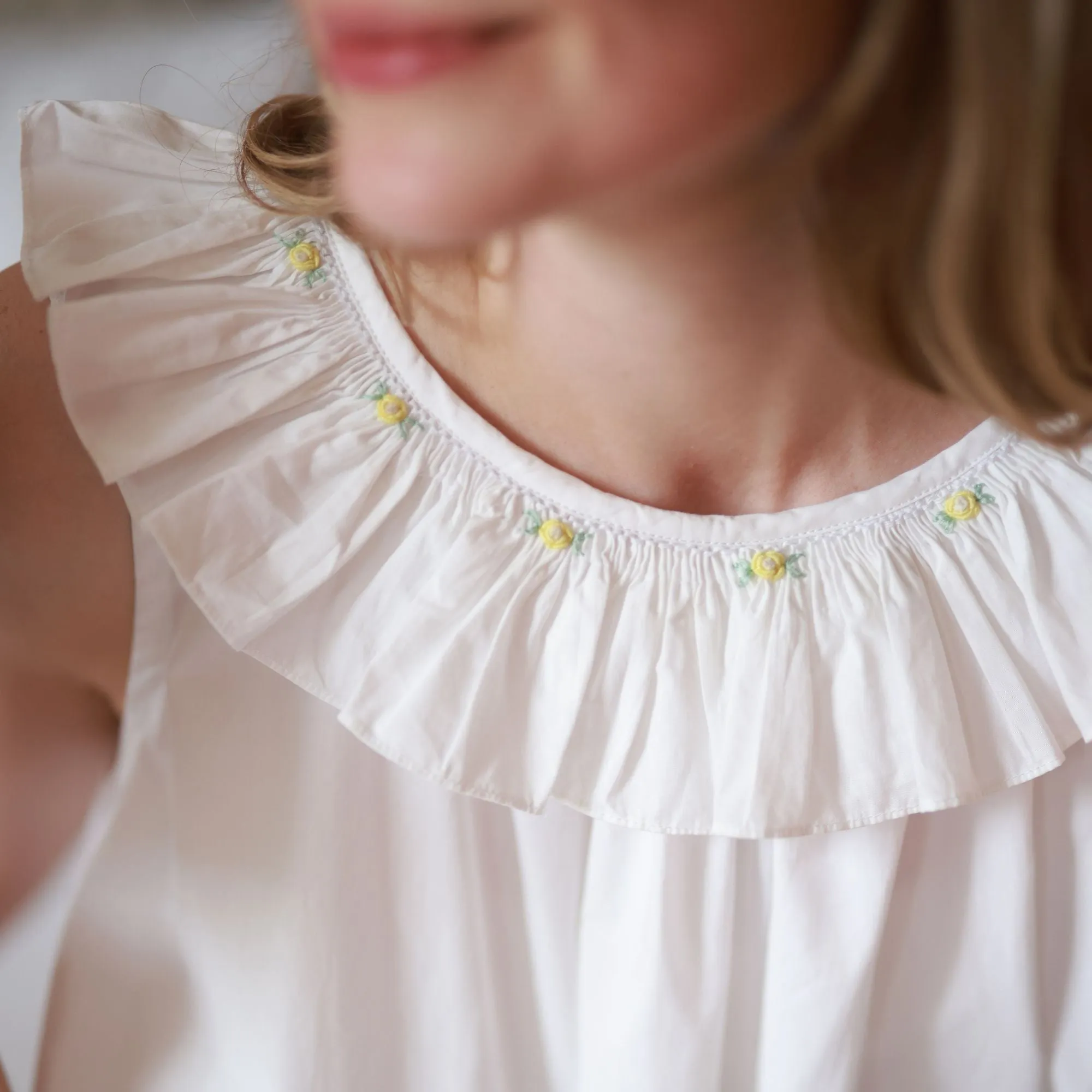 Memo Press x Smock London Women's Alice Dress Moonstone with Yellow Rose Hand Smocking sold by Smock London product image thumbnail 2