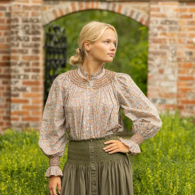 Scholl Blouse with Hazelnut Hand Smocking made with Liberty Ava Edition 51 sold by Smock London