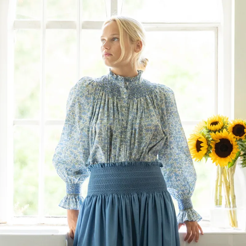 Scholl Blouse with Land and Sea Hand Smocking made with Liberty Poppies and Daisies Edition 50 sold by Smock London