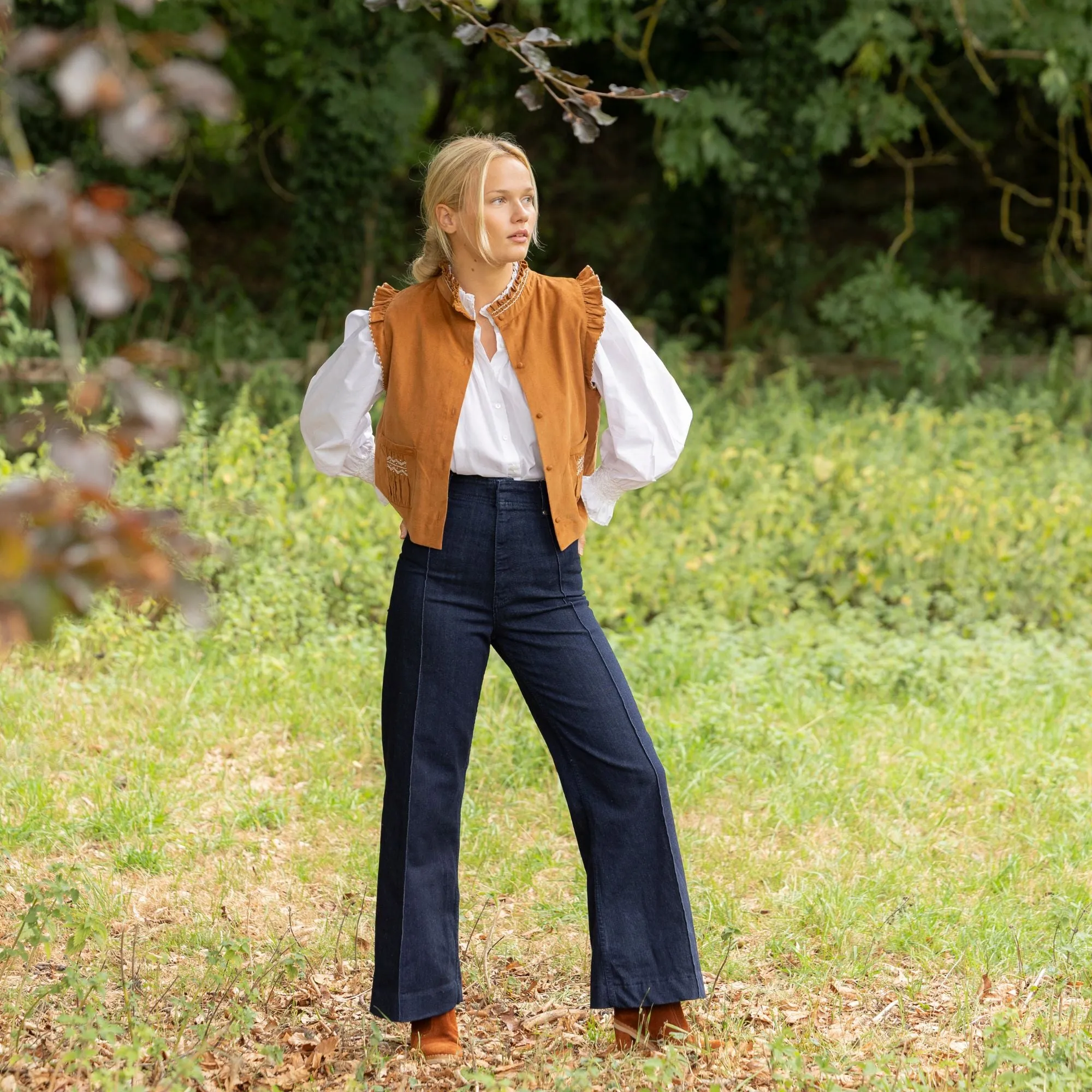 C J Walker Waistcoat Butterscotch Needlecord with Spiced Vanilla Hand Smocking Edition 5 sold by Smock London product image thumbnail 4