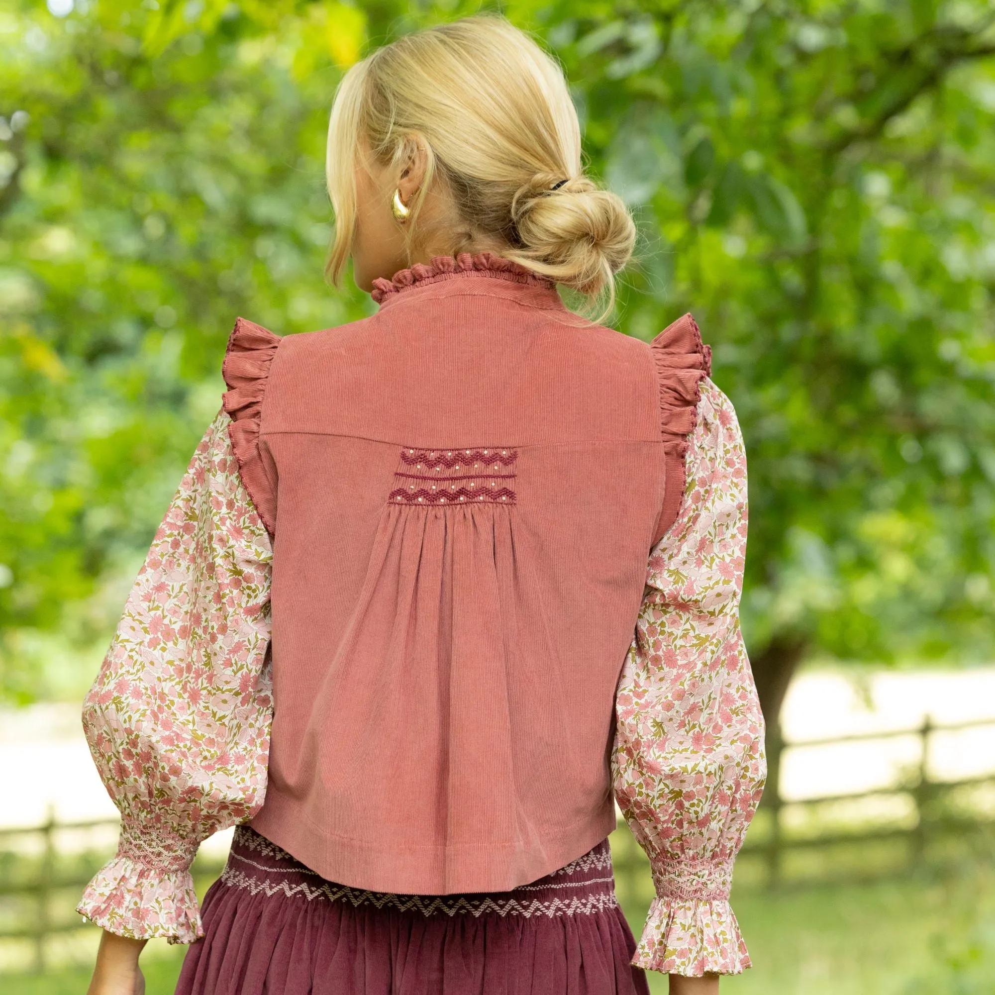 C J Walker Waistcoat Kir Needlecord with Mulberry Hand Smocking Edition 4 sold by Smock London product image thumbnail 2