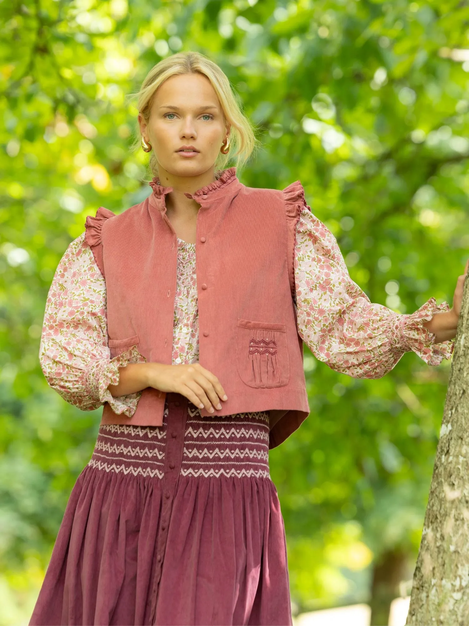 C J Walker Waistcoat Kir Needlecord with Mulberry Hand Smocking Edition 4 sold by Smock London product image thumbnail 3