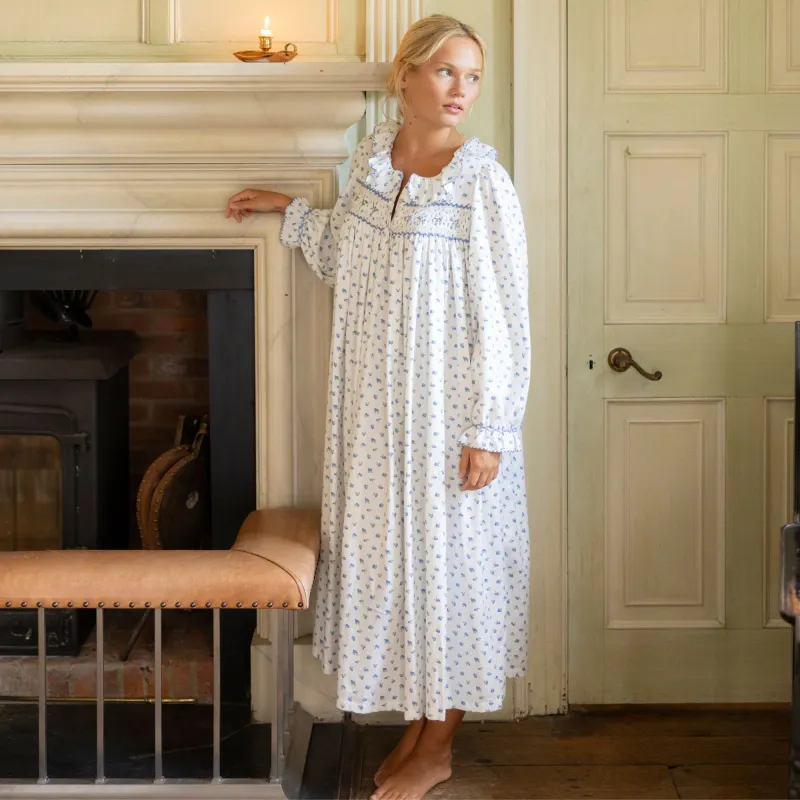 Women's Nightingale Dress Blueberry Brushed Cotton with Blueberry Hand Smocking sold by Smock London