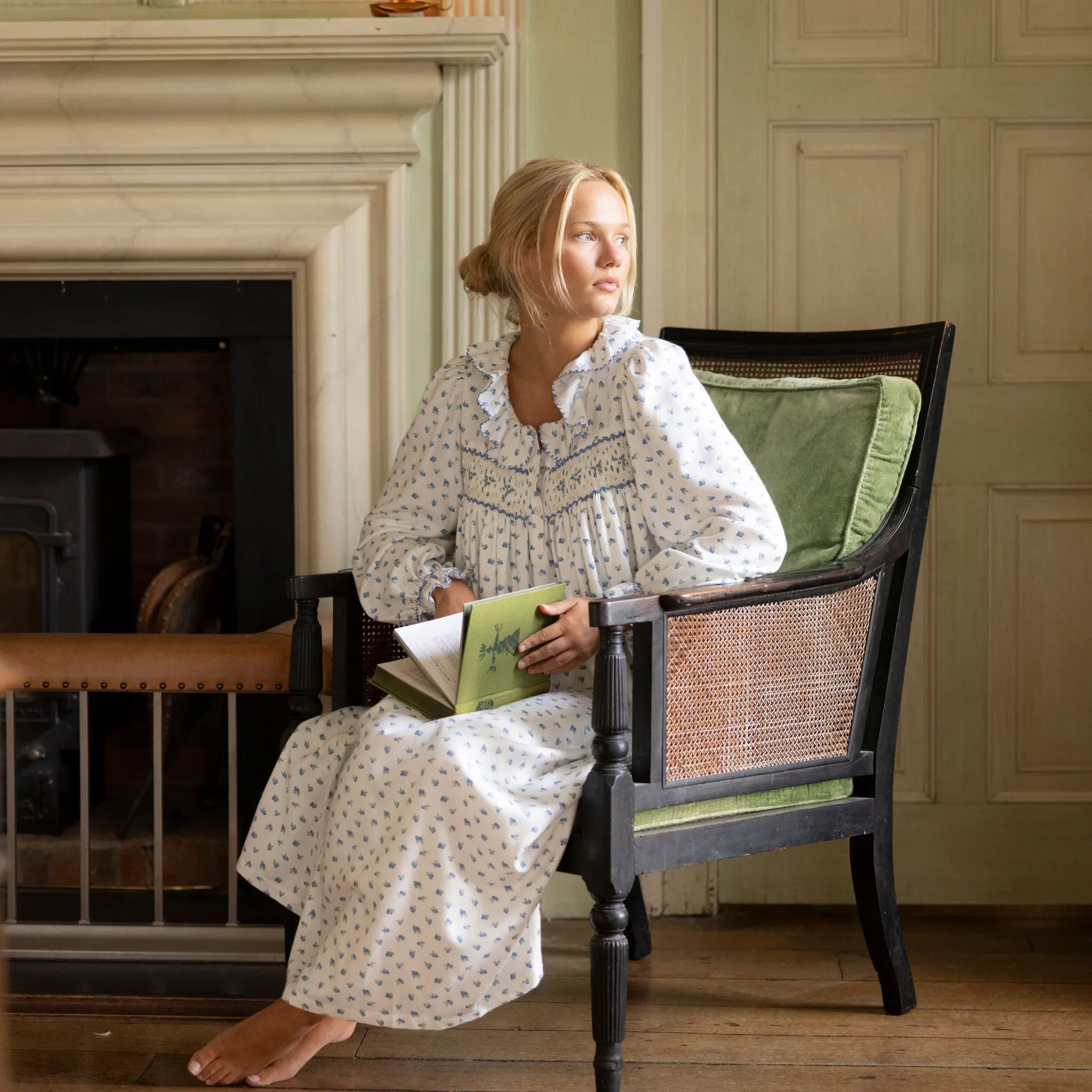 Women's Nightingale Dress Blueberry Brushed Cotton with Blueberry Hand Smocking sold by Smock London product image thumbnail 2