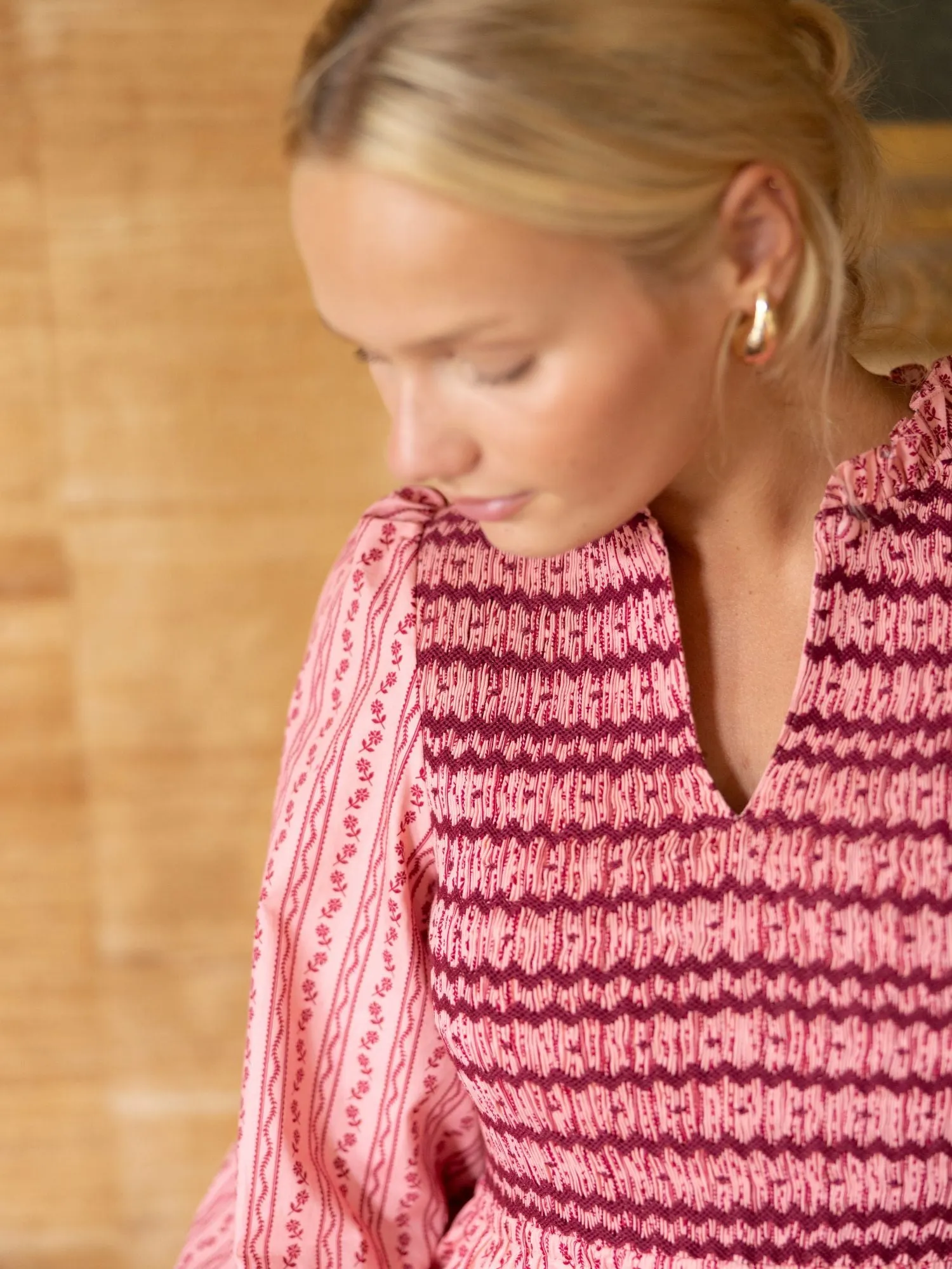 Emmeline Pankhurst Women's Dress Mulberry Trellis with Diamonds and Rubies Hand Smocking sold by Smock London product image thumbnail 4