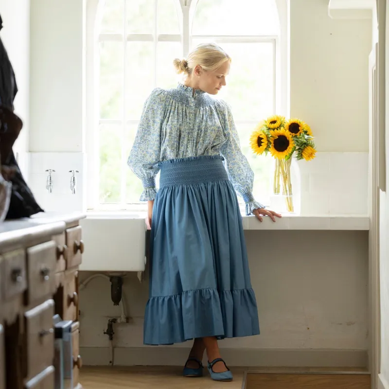 Sullivan Women's Skirt Chambray with Swedish Blue Hand Smocking sold by Smock London