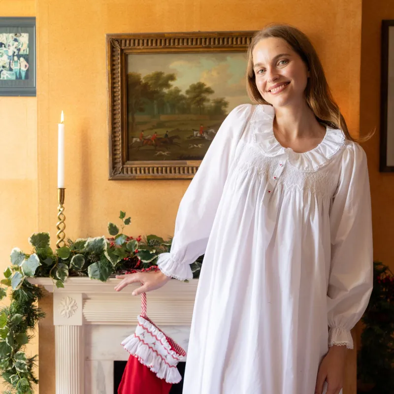 Nightingale Women's Dress Moonstone Cotton with Lattice Smocking and Embroidered Heart Buttons sold by Smock London