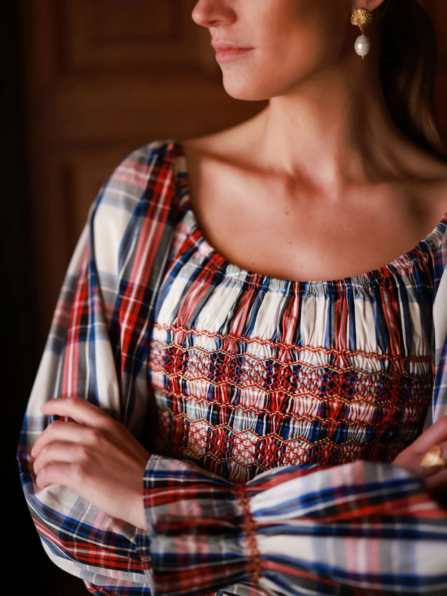 Amelia Earhart Dress Britannia Check with Winter Berry Hand Smocking sold by Smock London product image thumbnail 3