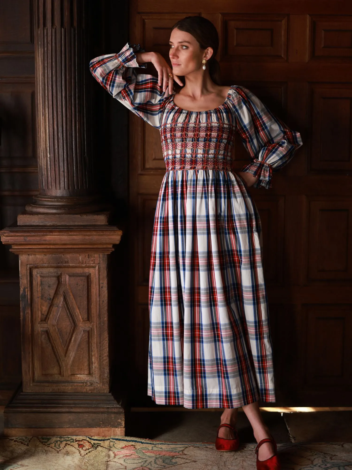 Amelia Earhart Dress Britannia Check with Winter Berry Hand Smocking sold by Smock London product image thumbnail 4