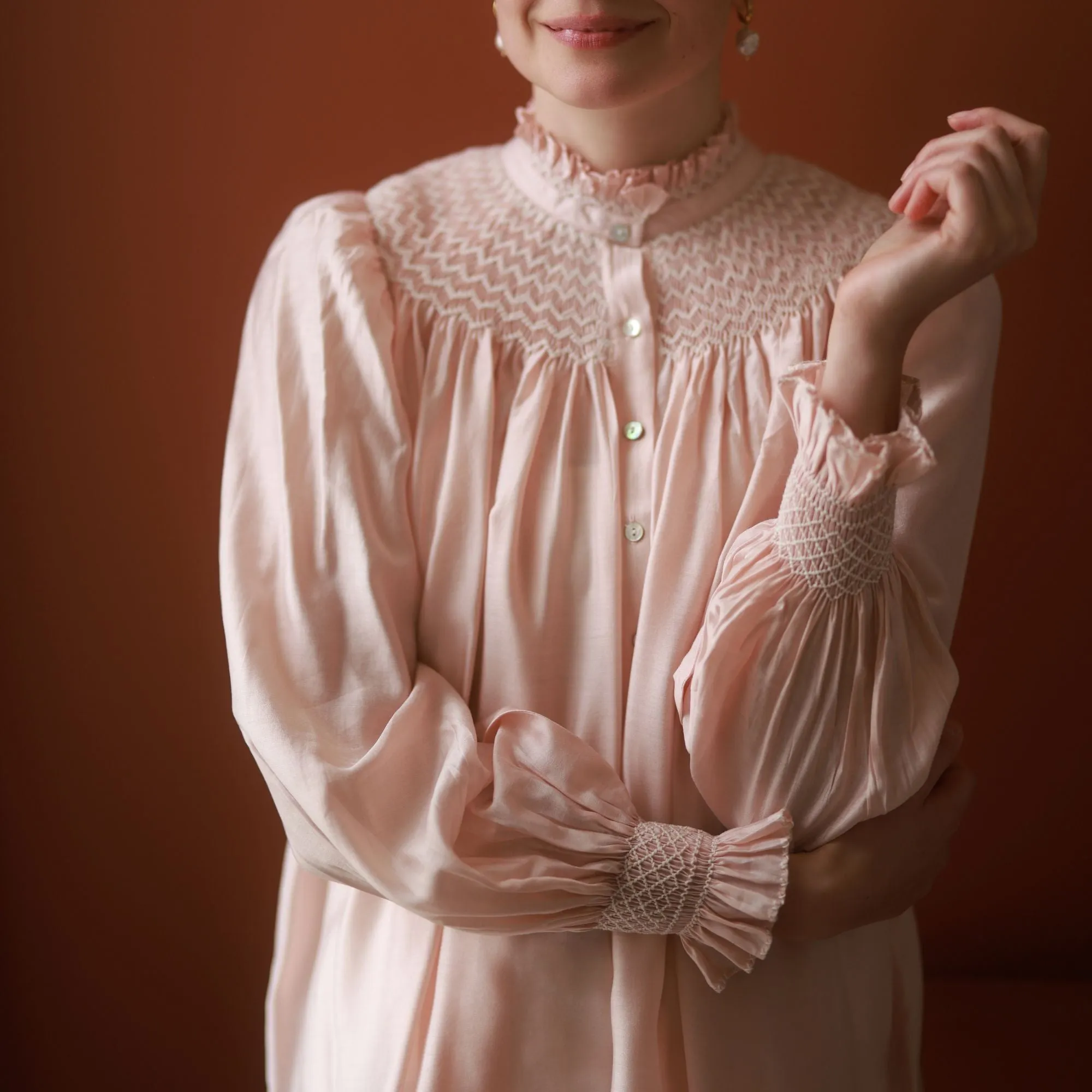 Scholl Blouse Angel’s Whisper Silk Cotton with Milk Hand Smocking Edition 49 sold by Smock London