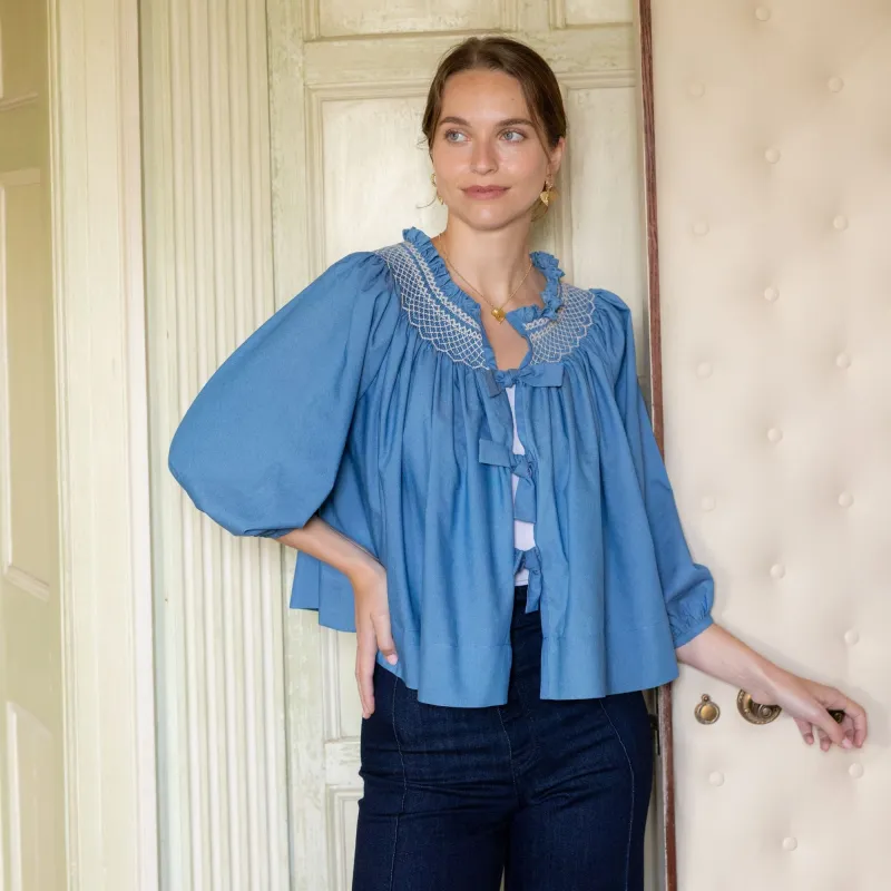 Cleopatra Jacket Chambray with Vanilla Hand Smocking Edition 2 sold by Smock London
