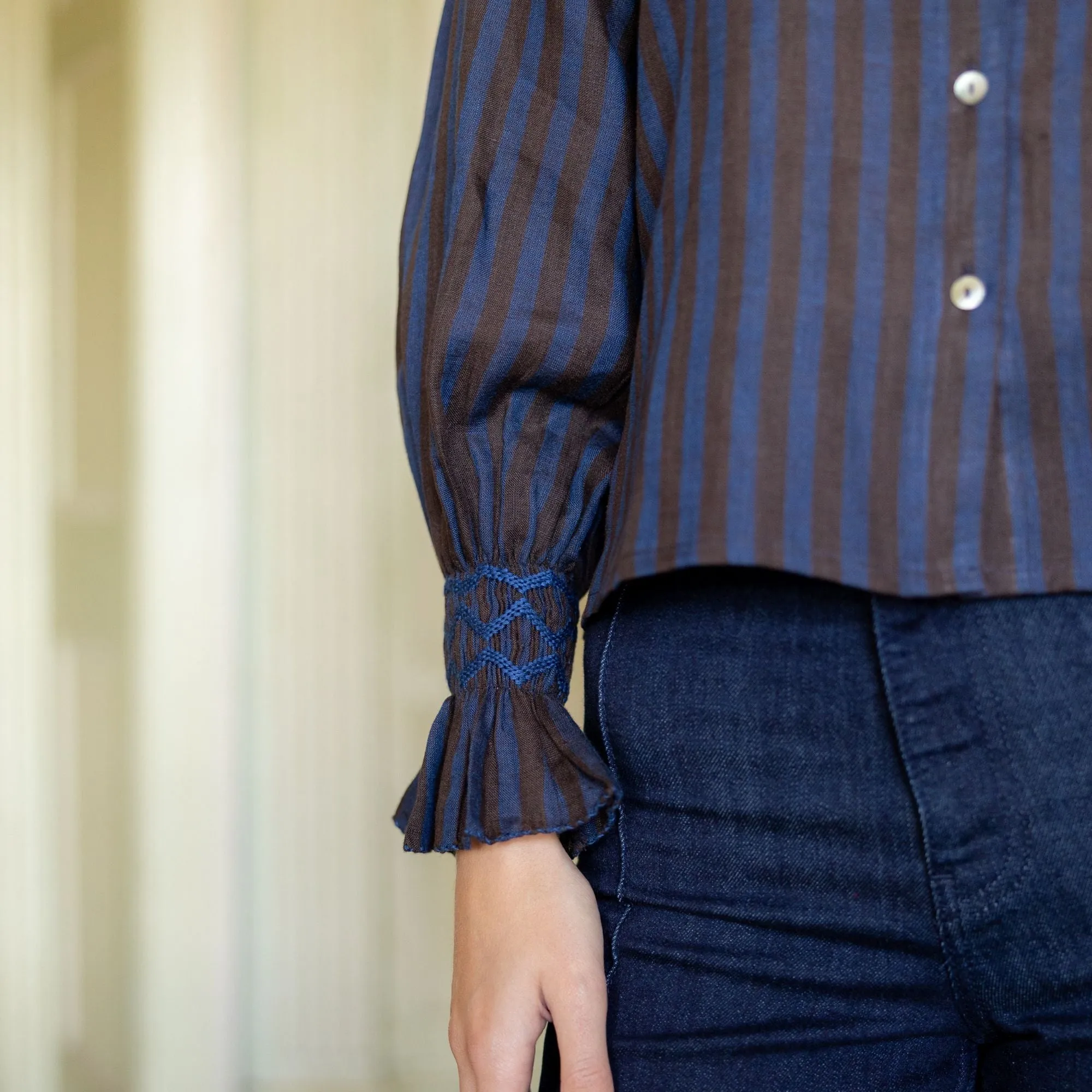Shelley Blouse Rothko Stripe with Indigo Hand Smocking Edition 15 sold by Smock London product image thumbnail 4