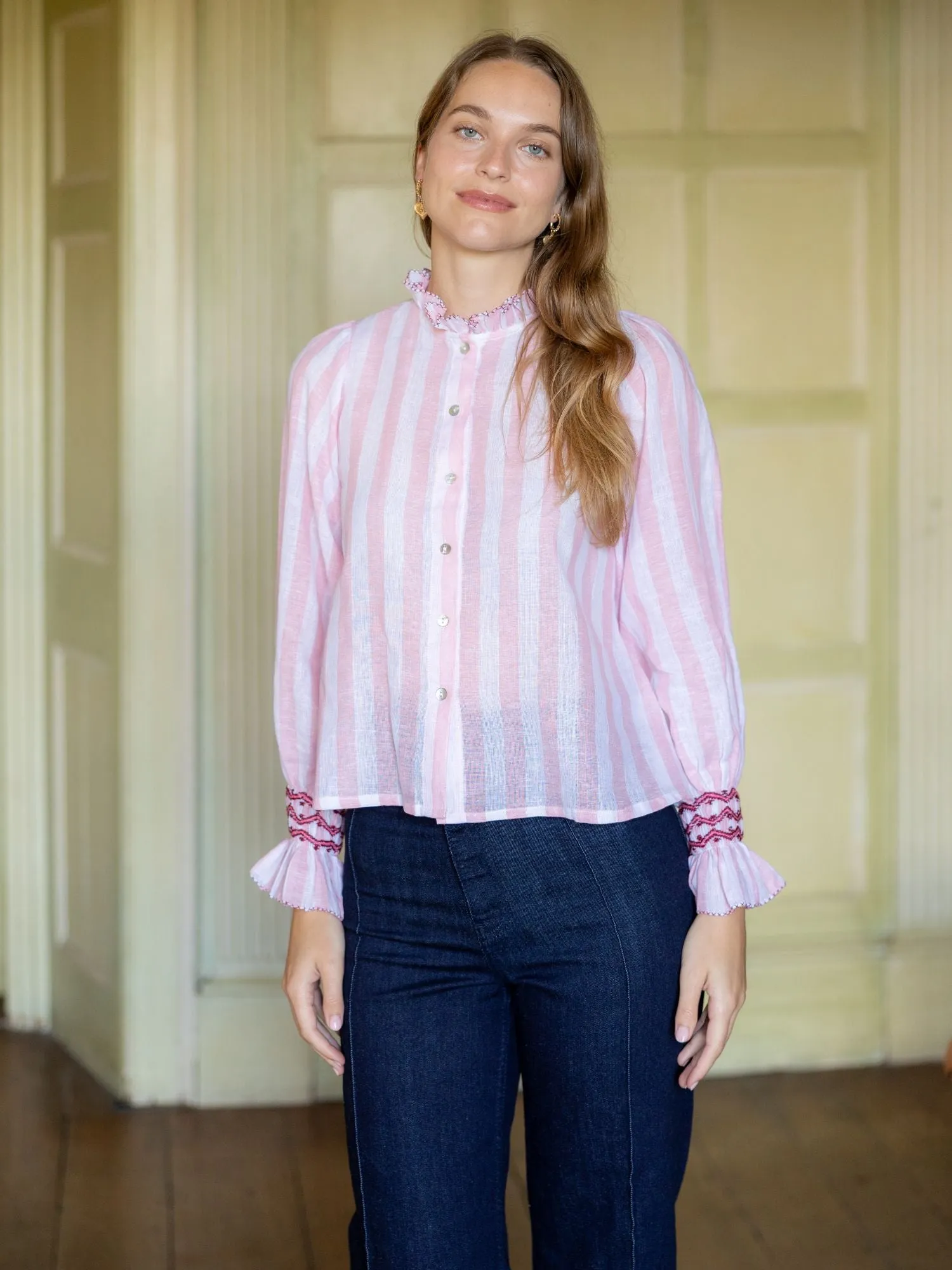 Shelley Blouse Powder Pink Stripe with Copper Beech Hand Smocking Edition 17 sold by Smock London product image thumbnail 3