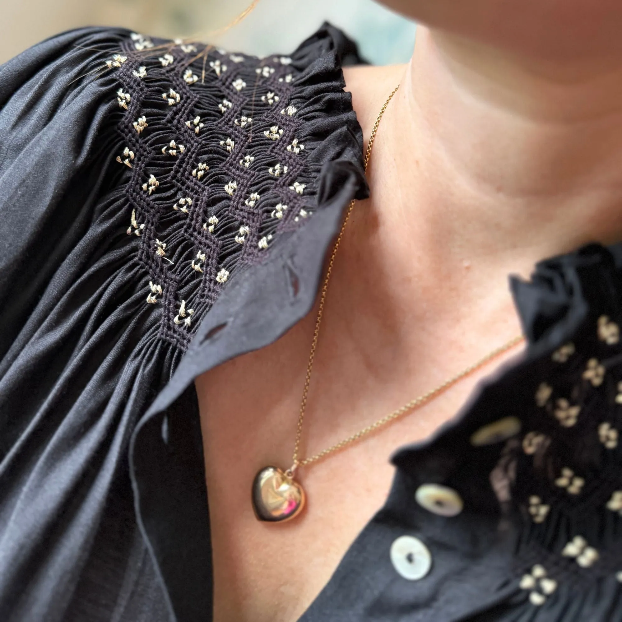 Cleopatra Blouse Obsidian Silk Cotton with All That Glitters Hand Smocking Edition 31 sold by Smock London product image thumbnail 2