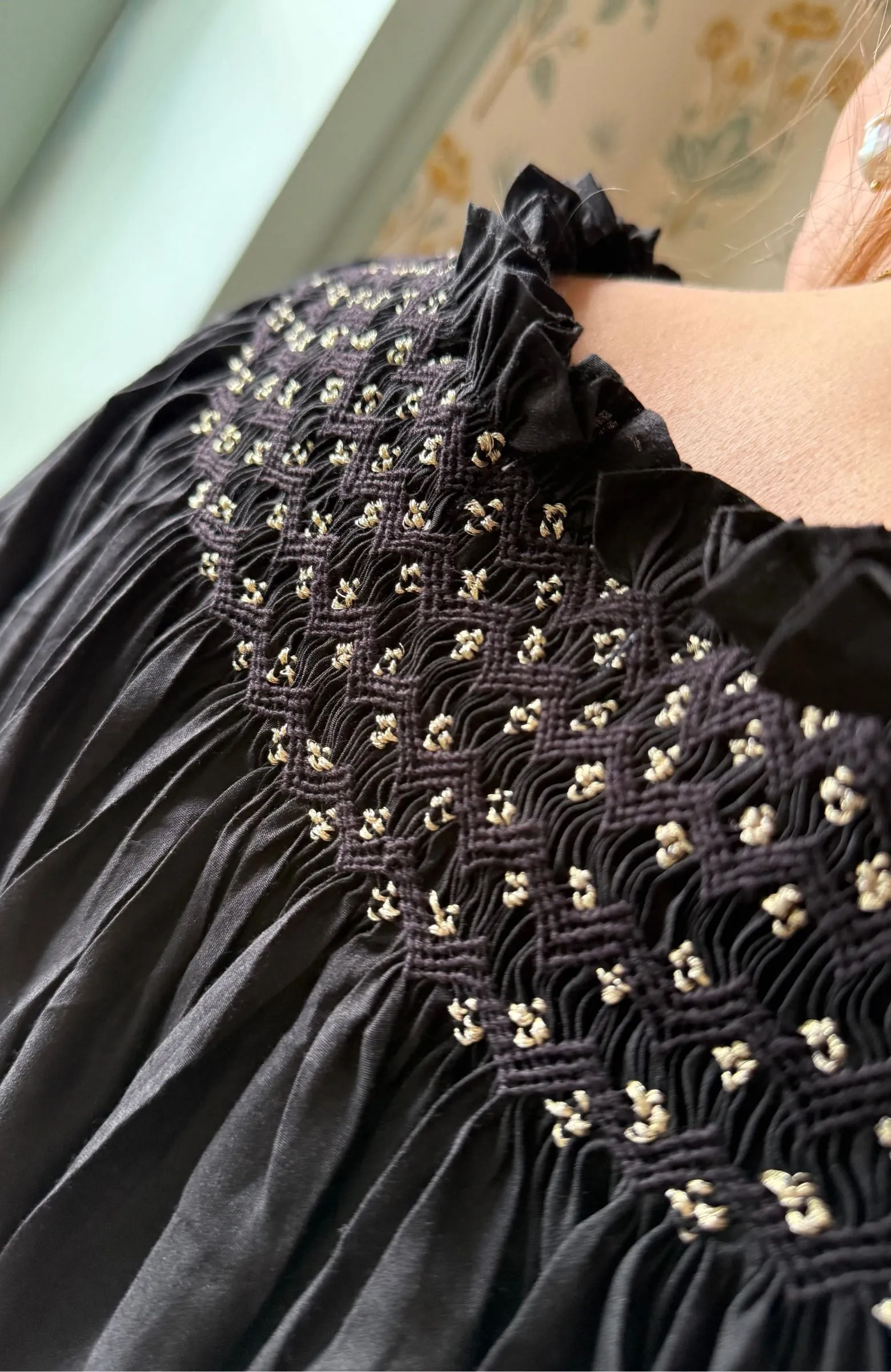 Cleopatra Blouse Obsidian Silk Cotton with All That Glitters Hand Smocking Edition 31 sold by Smock London product image thumbnail 4