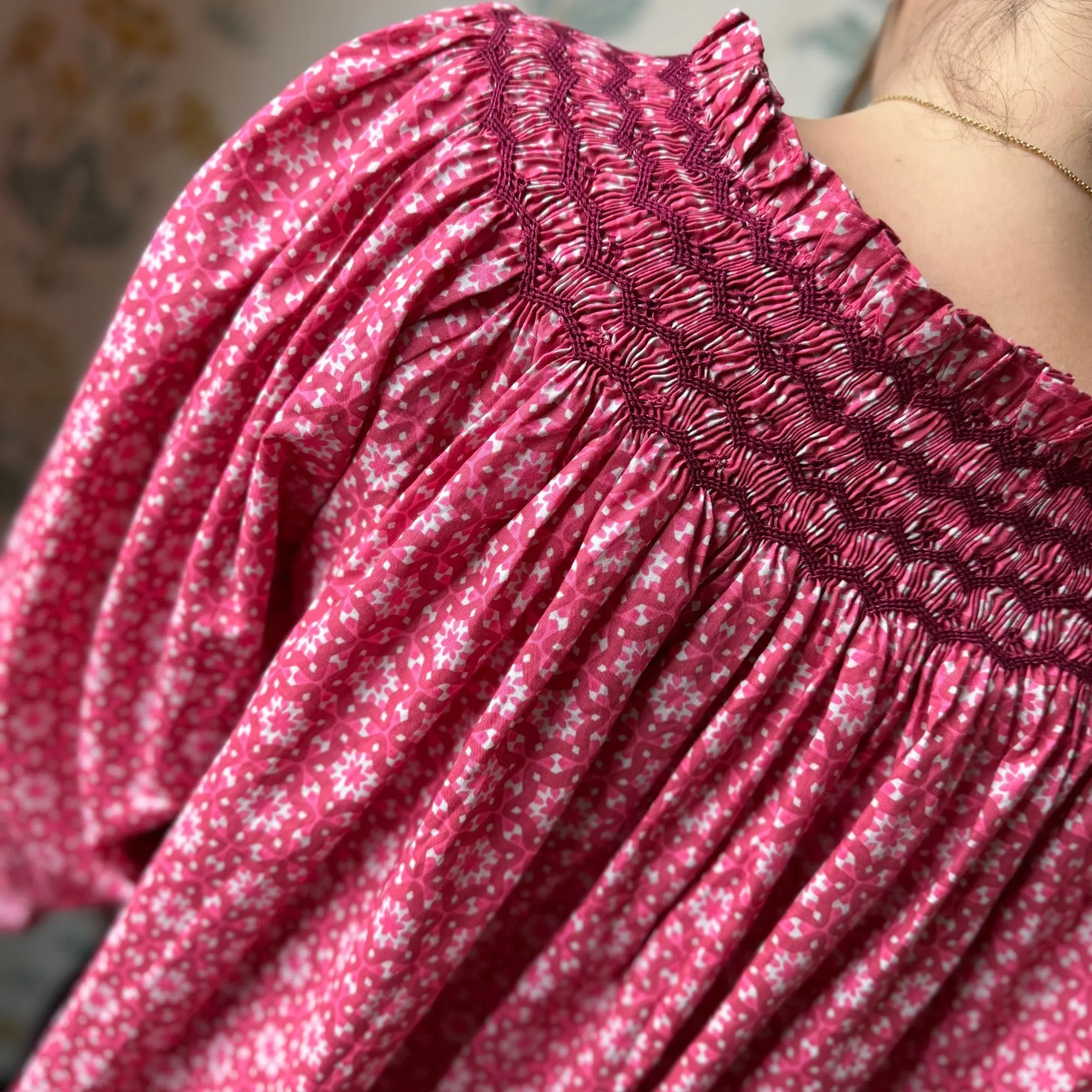 Cleopatra Blouse Mulberry Star Cotton with Merlot Hand Smocking Edition 32 sold by Smock London product image thumbnail 5