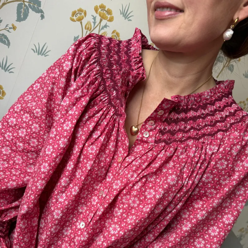 Cleopatra Blouse Mulberry Star Cotton with Merlot Hand Smocking Edition 32 sold by Smock London