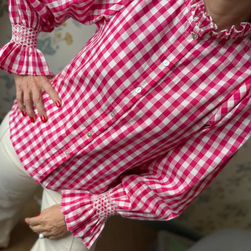 Shelley Blouse Raspberry Gingham with Milk Hand Smocking Edition 20 sold by Smock London
