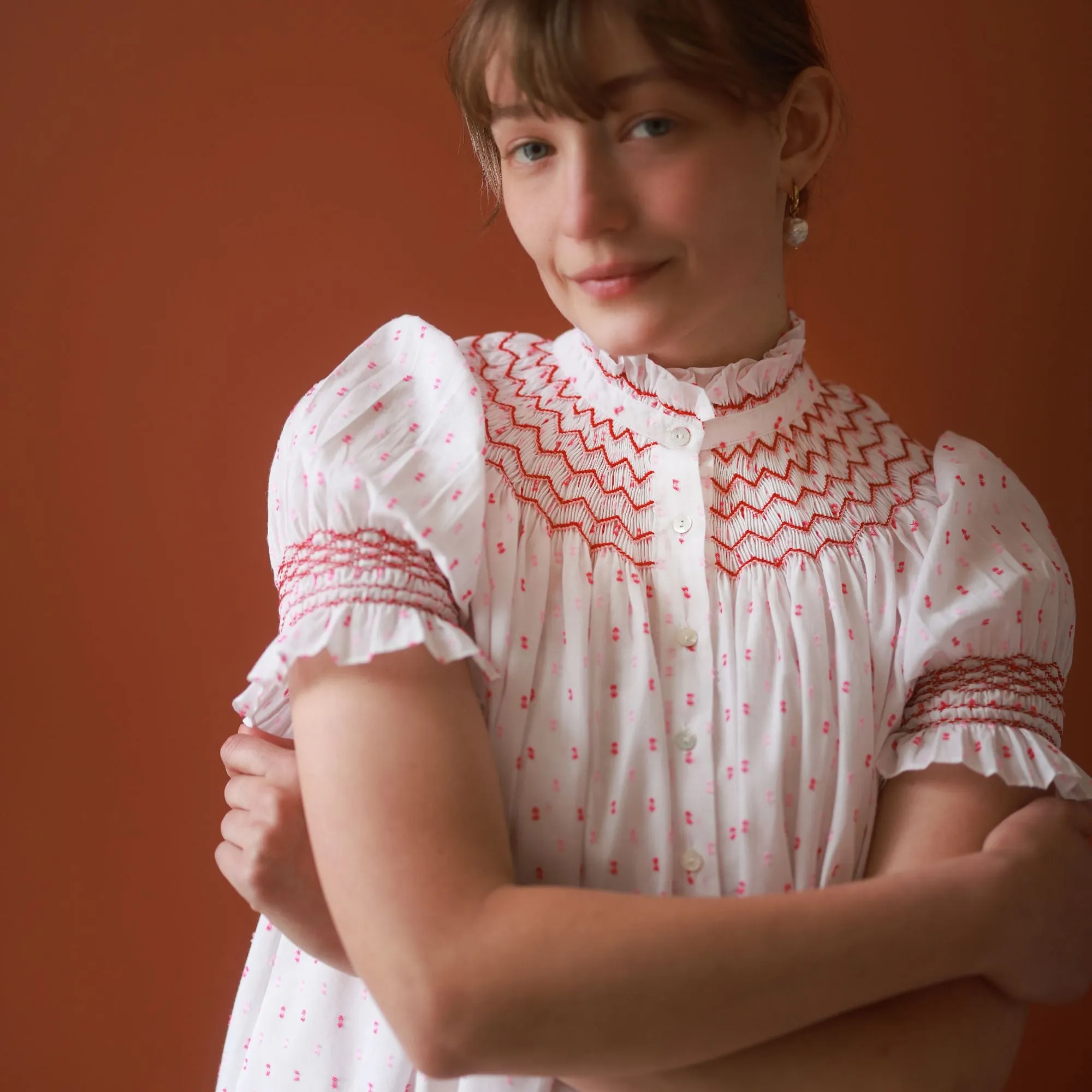 Scholl Blouse Valentine Ditsy with Big Love Hand Smocking Edition 58 sold by Smock London