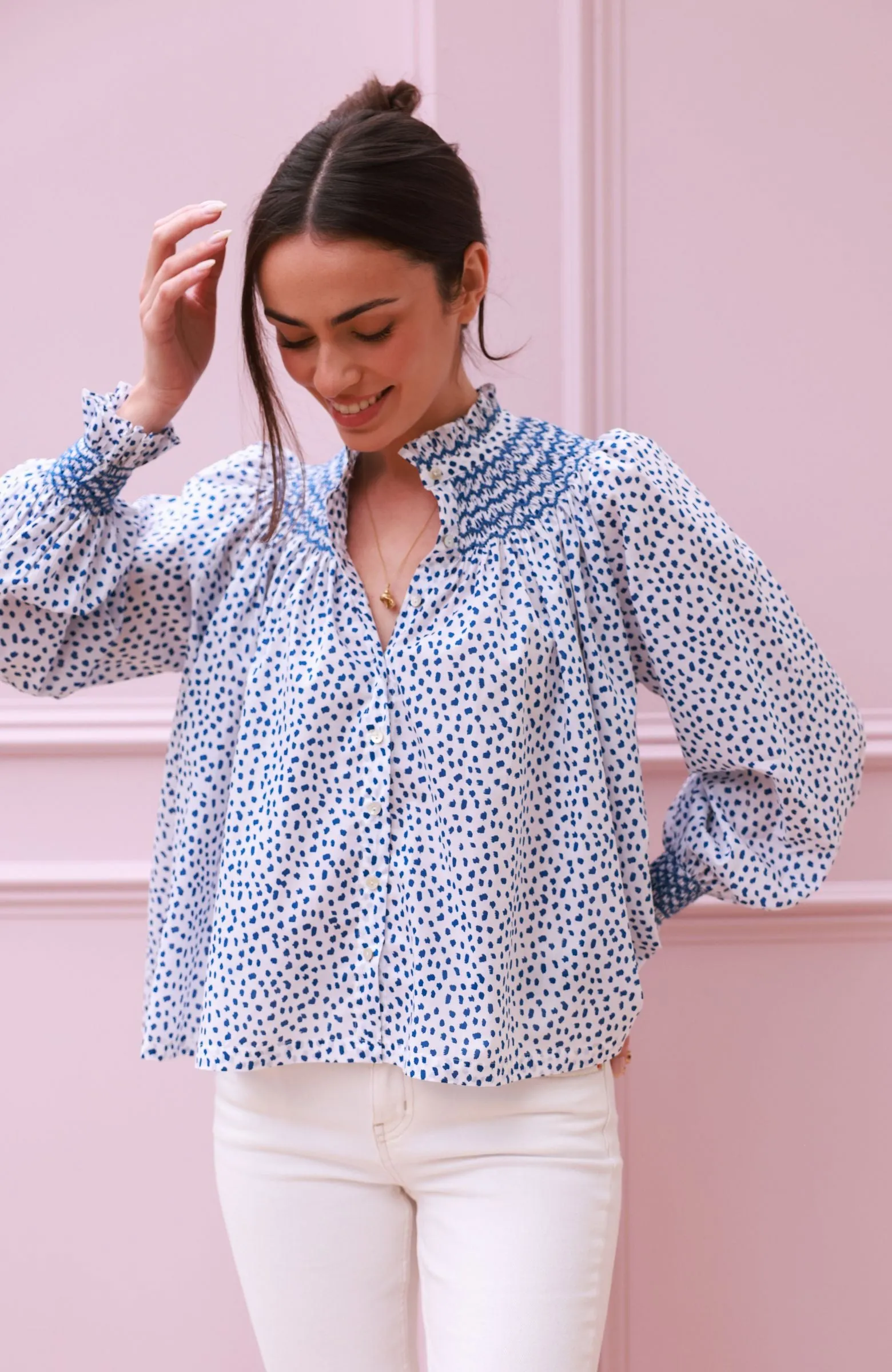 Scholl Blouse Blue Leopard with Sapphire Hand Smocking Edition 64 sold by Smock London product image thumbnail 5