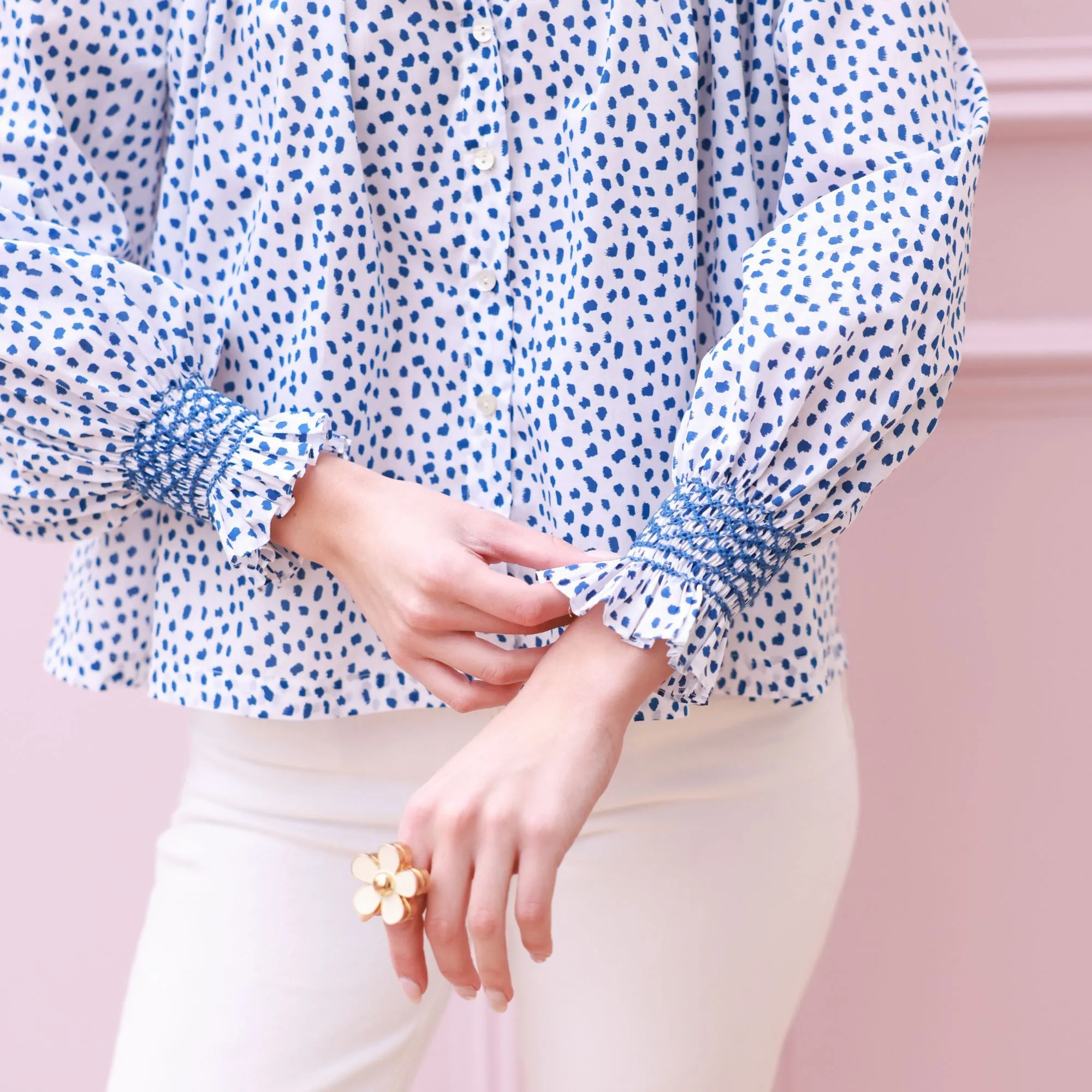 Scholl Blouse Blue Leopard with Sapphire Hand Smocking Edition 64 sold by Smock London product image thumbnail 2