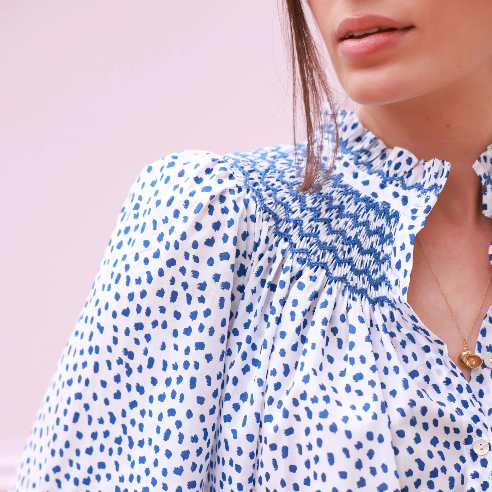 Scholl Blouse Blue Leopard with Sapphire Hand Smocking Edition 64 sold by Smock London product image thumbnail 4