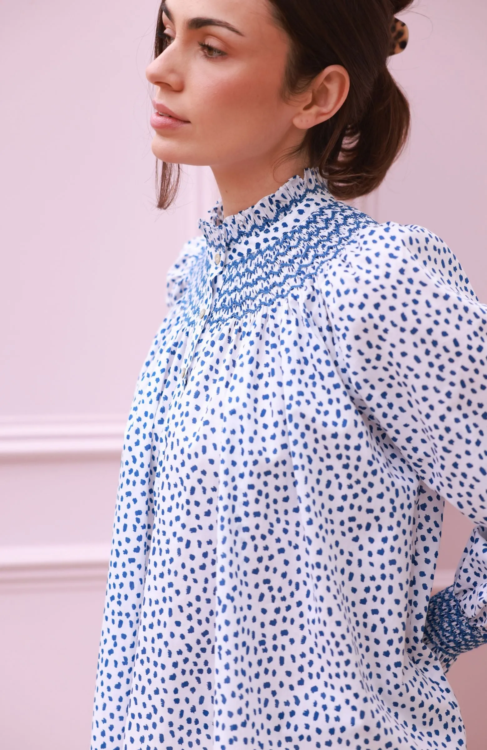 Scholl Blouse Blue Leopard with Sapphire Hand Smocking Edition 64 sold by Smock London product image thumbnail 3