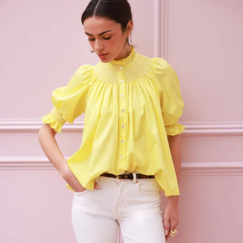 Scholl Summer Blouse Lemon Drop Lawn with Chalk Hand Smocking Edition 66 made by Smock London