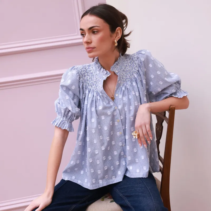 Scholl Blouse Bubble Weave Cotton with Double Cream Hand Smocking Edition 60 sold by Smock London